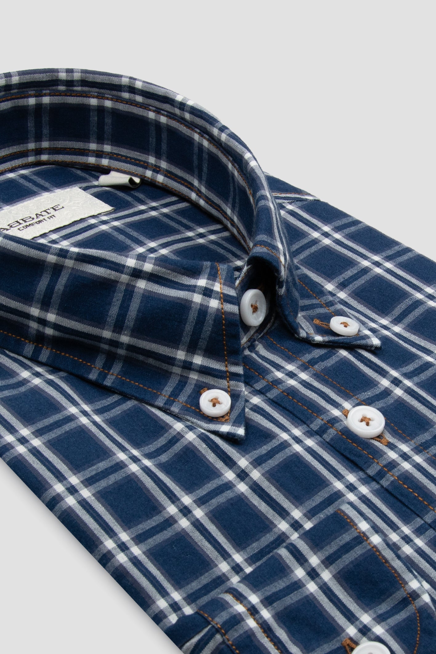 Abbate Natte Denim Pamuklu Comfort Fit Lacivert Düğmeli Yaka Erkek Kareli Gömlek