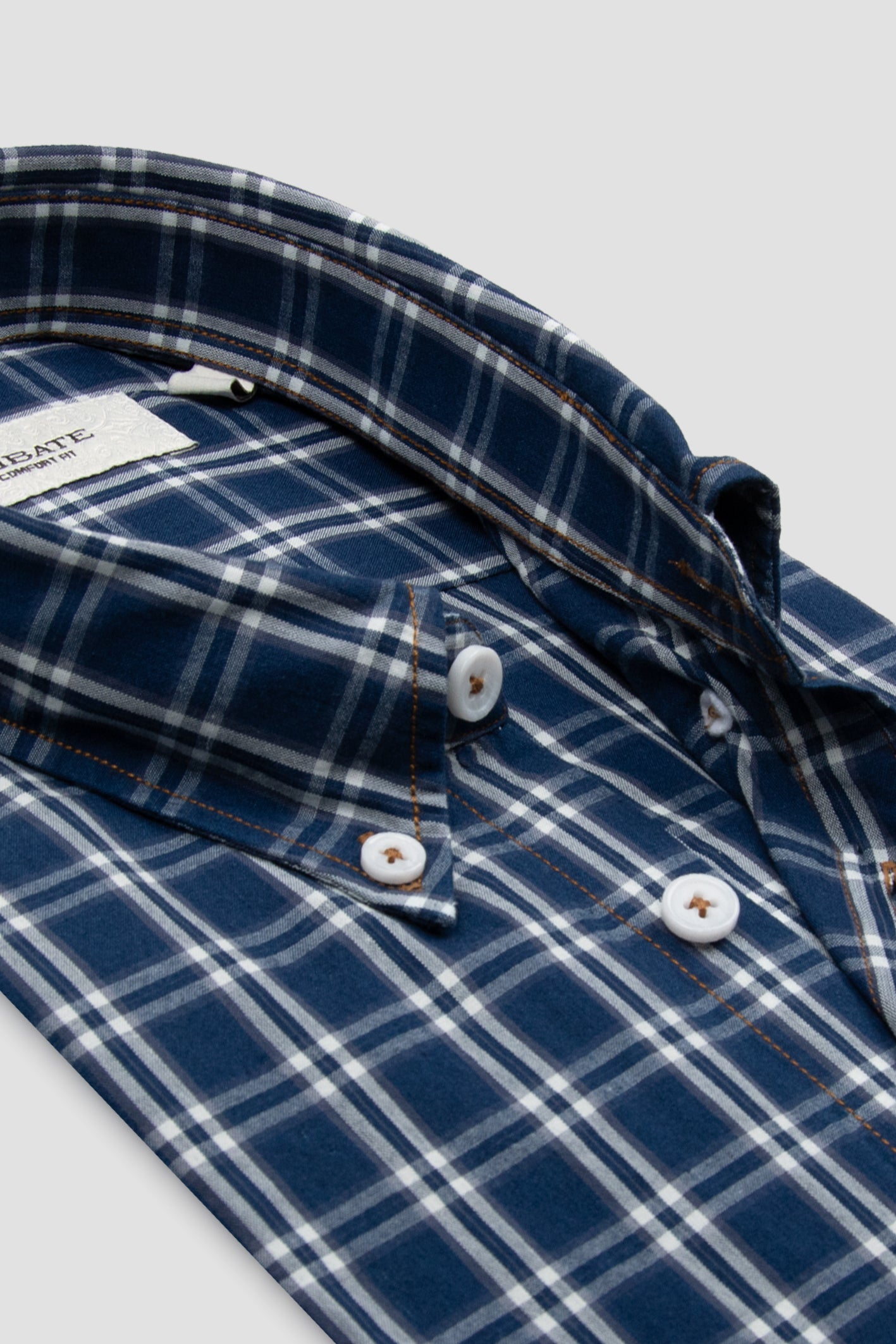 Abbate Natte Denim Pamuklu Comfort Fit Lacivert Düğmeli Yaka Erkek Kareli Gömlek