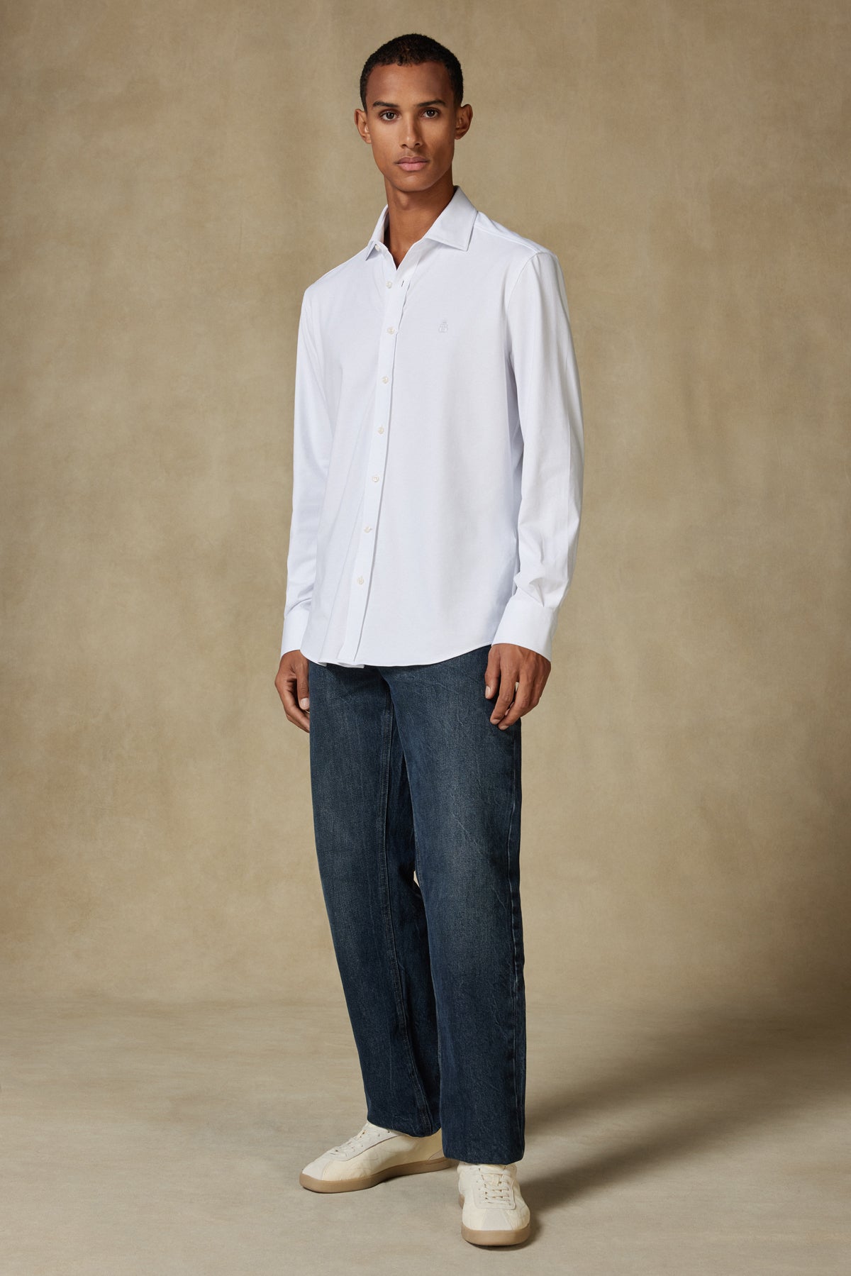 Abbate Stefano Jersey Pamuk Karışımlı Comfort Fit Beyaz Klasik Yaka Erkek Düz Gömlek