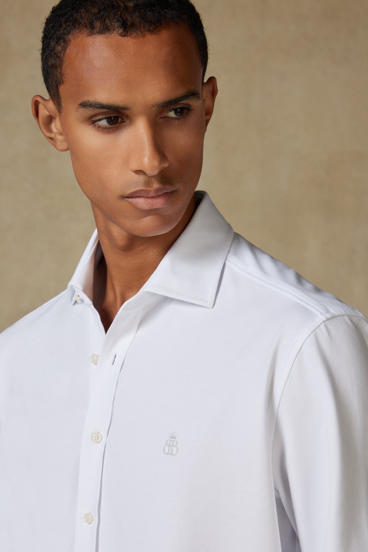 Abbate Stefano Jersey Pamuk Karışımlı Comfort Fit Beyaz Klasik Yaka Erkek Düz Gömlek