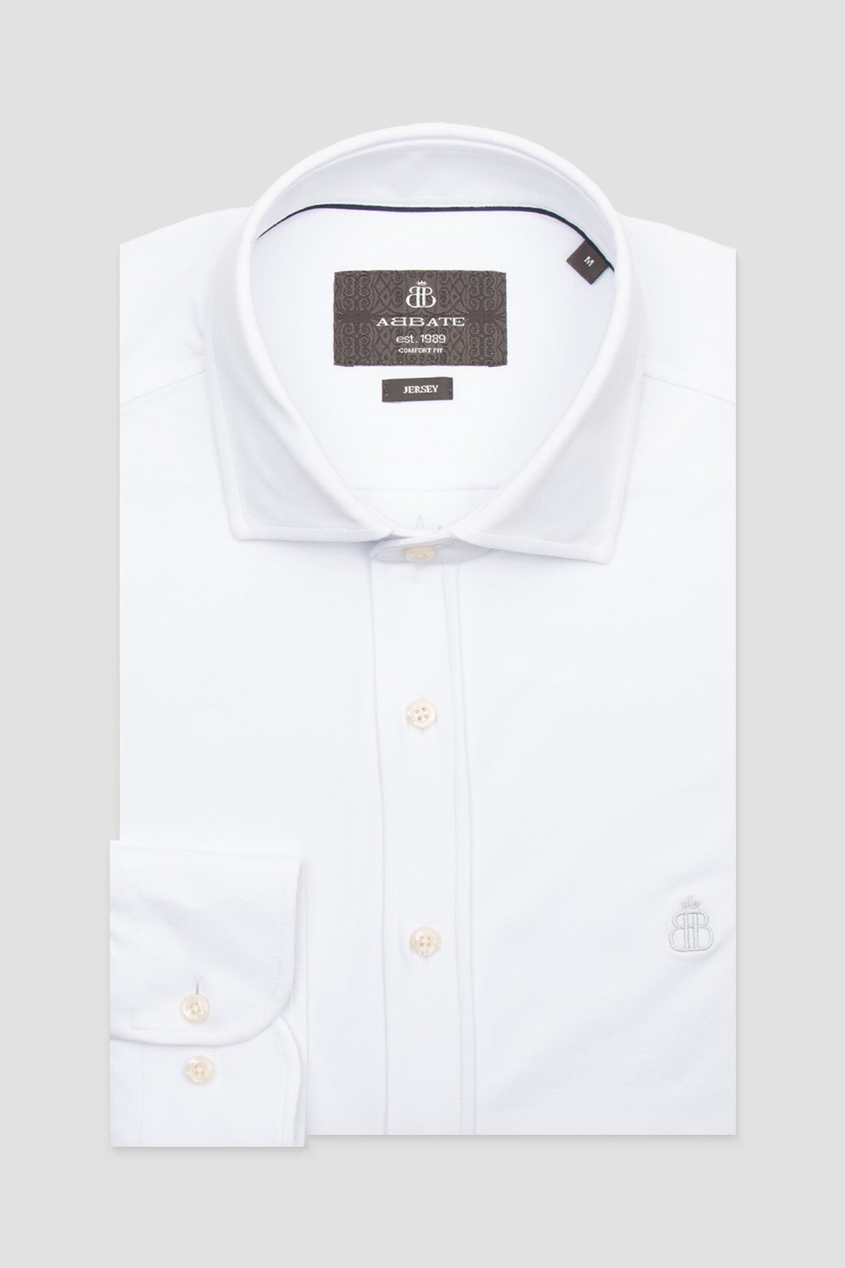 Abbate Stefano Jersey Pamuk Karışımlı Comfort Fit Beyaz Klasik Yaka Erkek Düz Gömlek