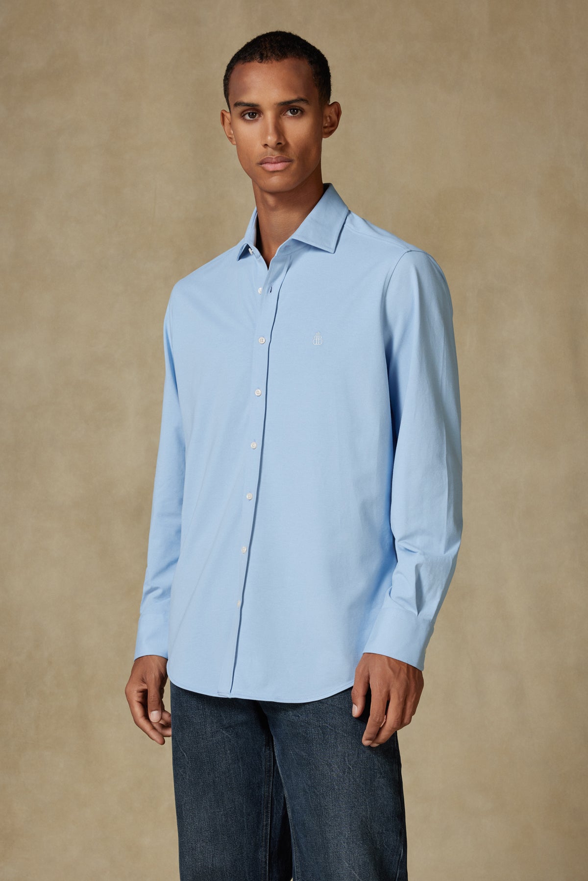 Abbate Stefano Jersey Pamuk Karışımlı Comfort Fit Açık Mavi Klasik Yaka Erkek Düz Gömlek