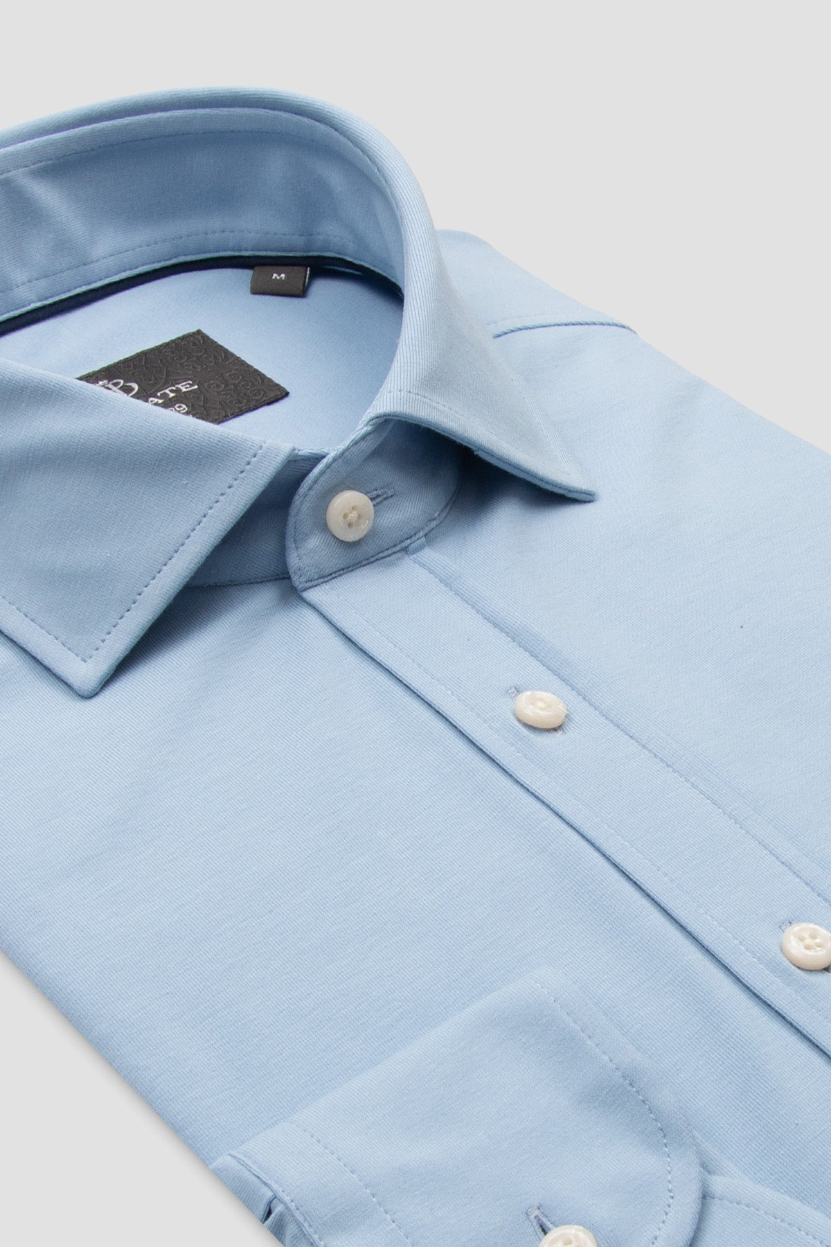 Abbate Stefano Jersey Pamuk Karışımlı Comfort Fit Açık Mavi Klasik Yaka Erkek Düz Gömlek