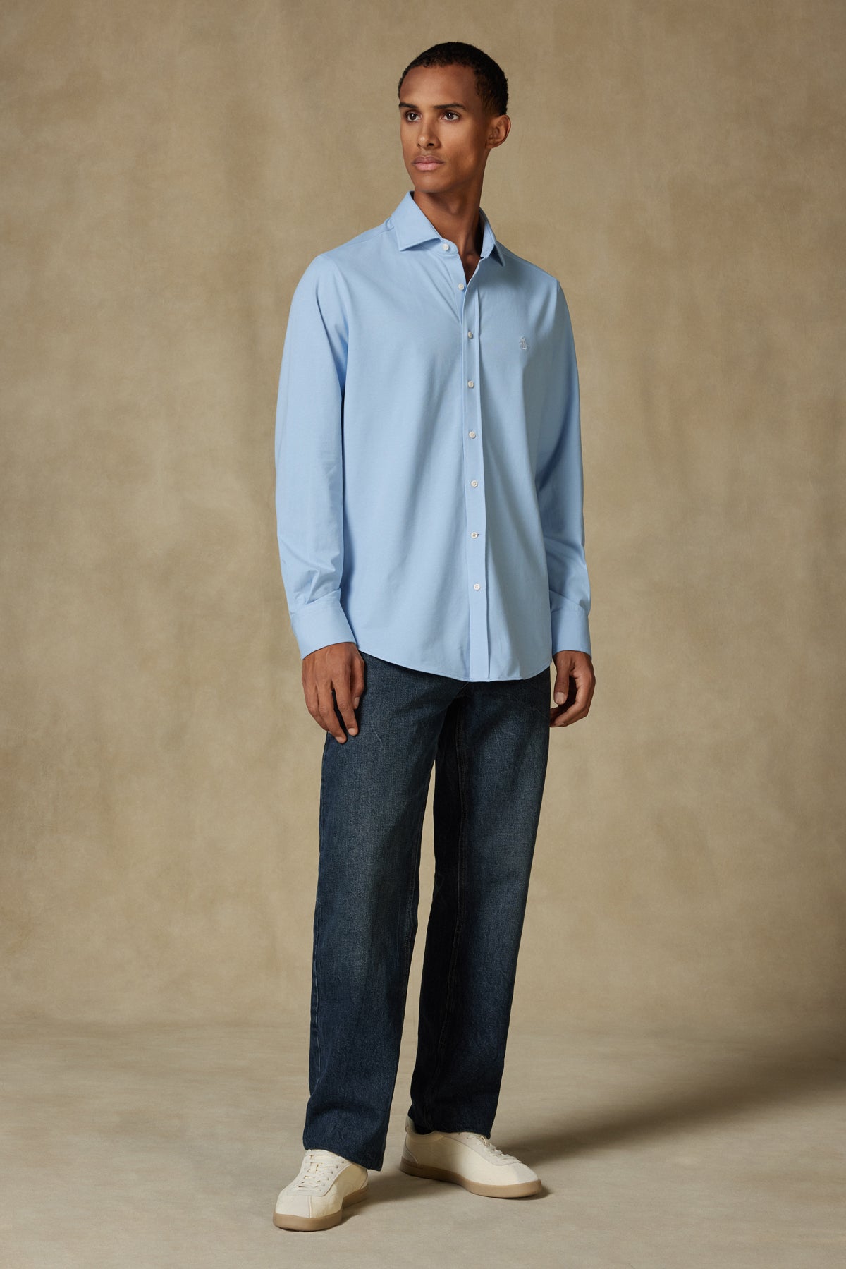 Abbate Stefano Jersey Pamuk Karışımlı Comfort Fit Açık Mavi Klasik Yaka Erkek Düz Gömlek