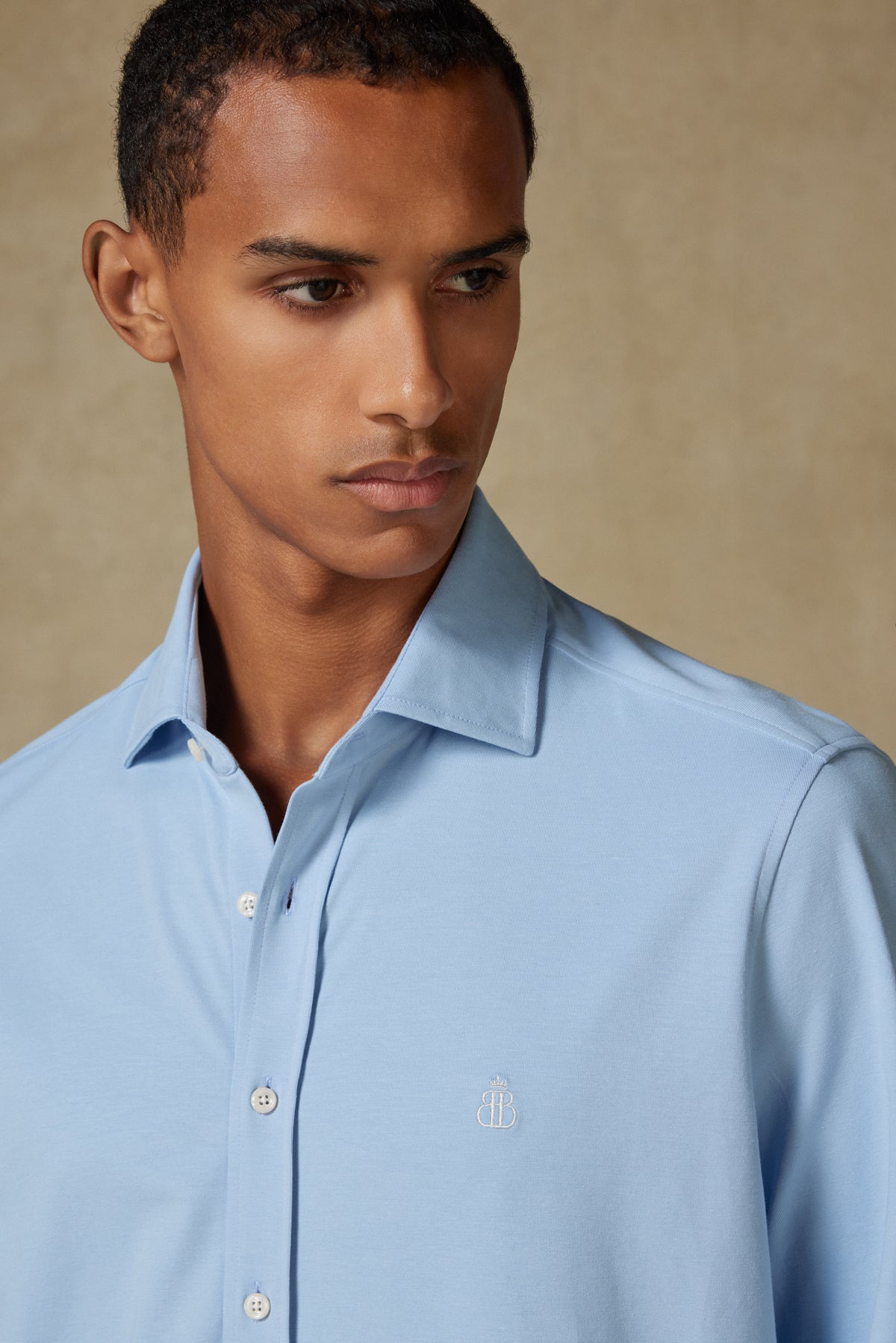 Abbate Stefano Jersey Pamuk Karışımlı Comfort Fit Açık Mavi Klasik Yaka Erkek Düz Gömlek