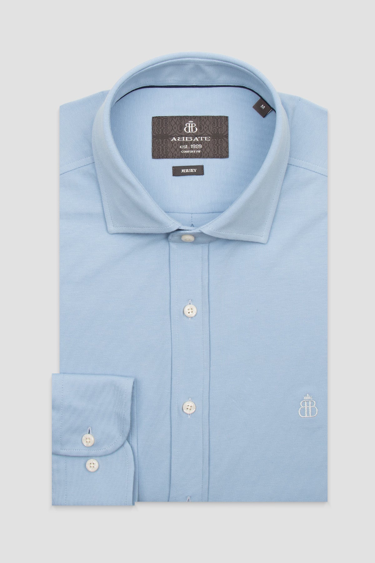 Abbate Stefano Jersey Pamuk Karışımlı Comfort Fit Açık Mavi Klasik Yaka Erkek Düz Gömlek