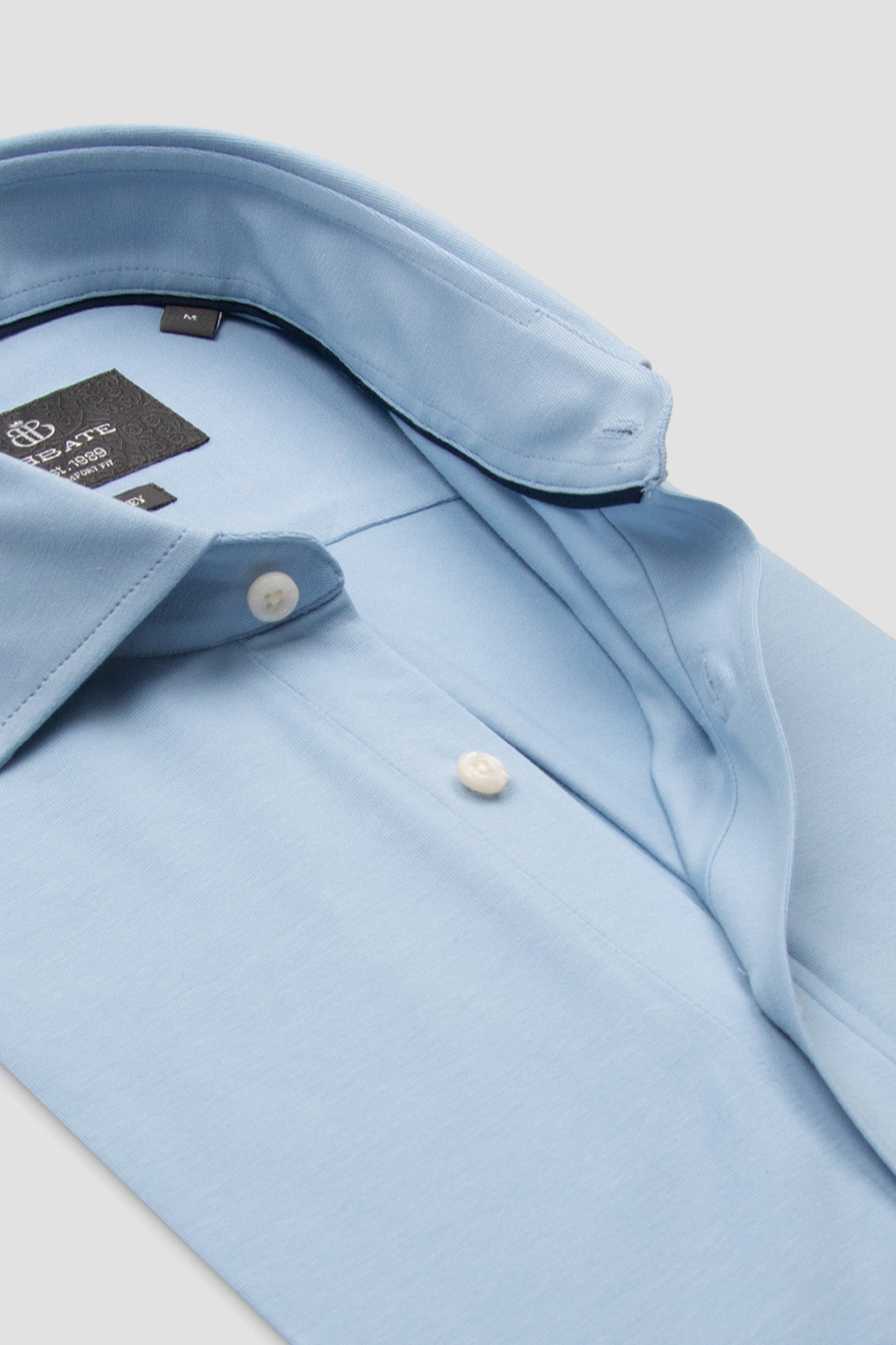Abbate Stefano Jersey Pamuk Karışımlı Comfort Fit Açık Mavi Klasik Yaka Erkek Düz Gömlek