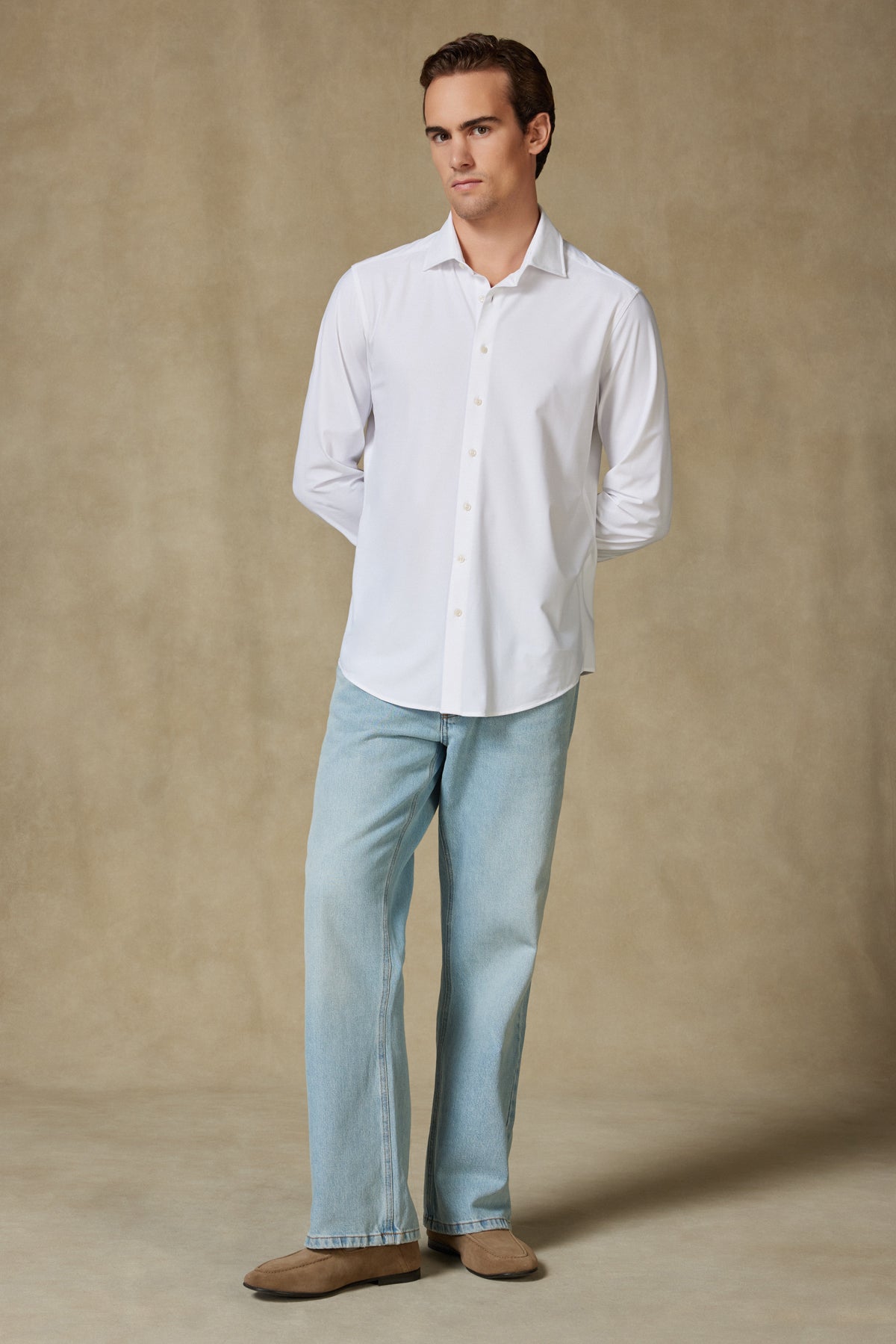 Abbate Celvo Performans Performans Polyamid Karışımlı Comfort Fit Beyaz Klasik Yaka Erkek Düz Gömlek