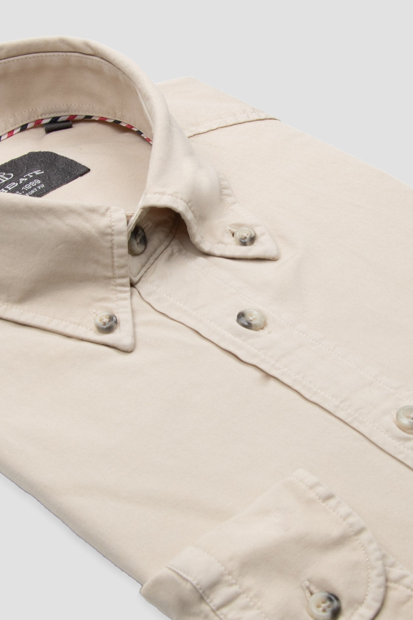 Abbate Federico Dokuma Tencel (Lyocell) Comfort Fit Ekru Düğmeli Yaka Erkek Düz Gömlek