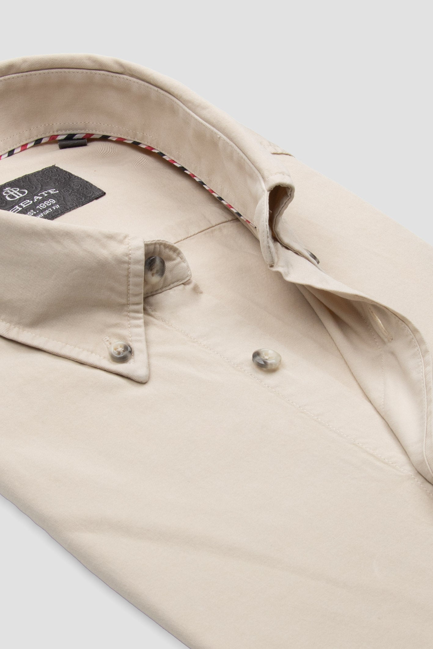 Abbate Federico Dokuma Tencel (Lyocell) Comfort Fit Ekru Düğmeli Yaka Erkek Düz Gömlek