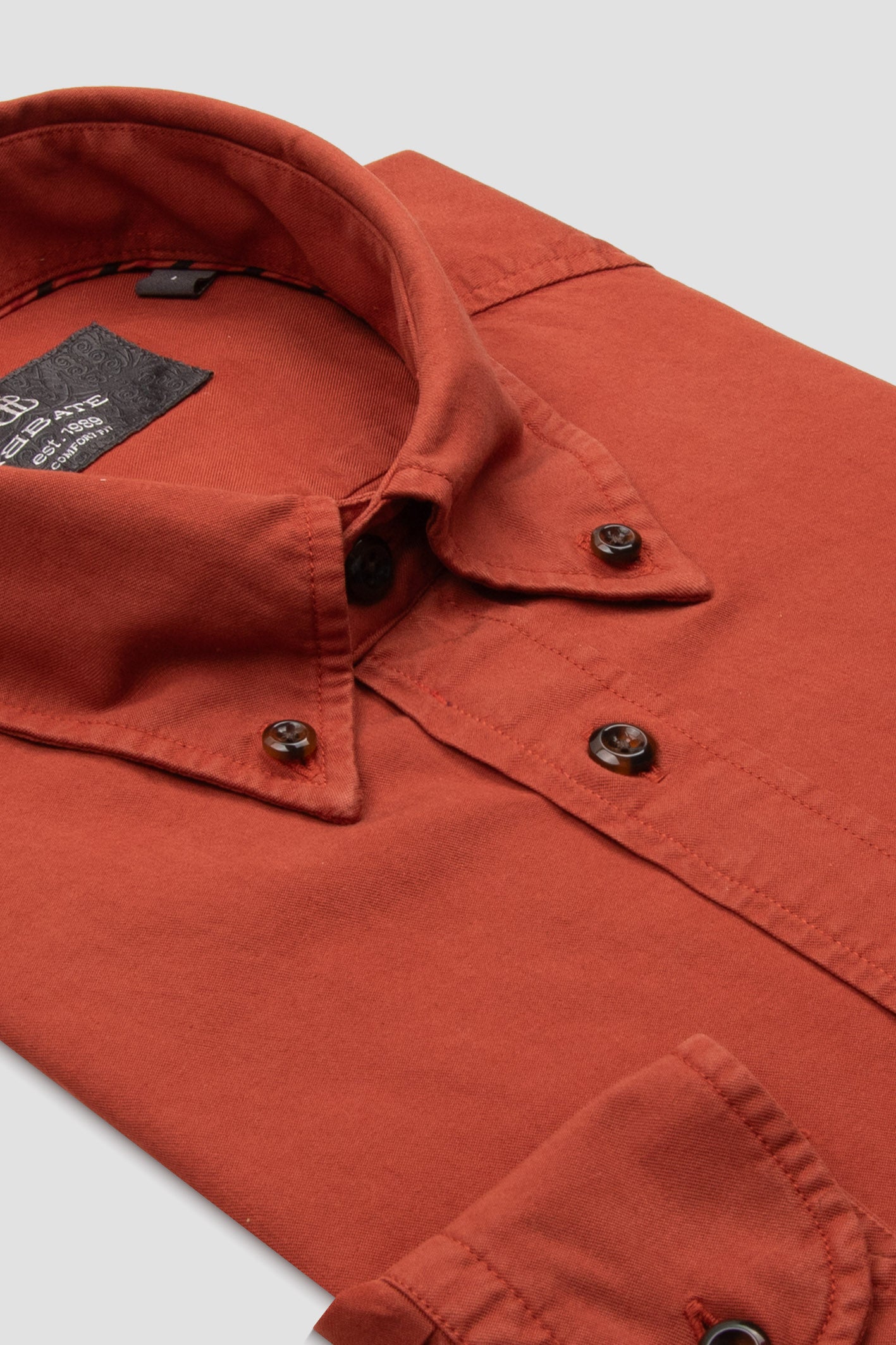 Abbate Federico Dokuma Tencel (Lyocell) Comfort Fit Kiremit Düğmeli Yaka Erkek Düz Gömlek