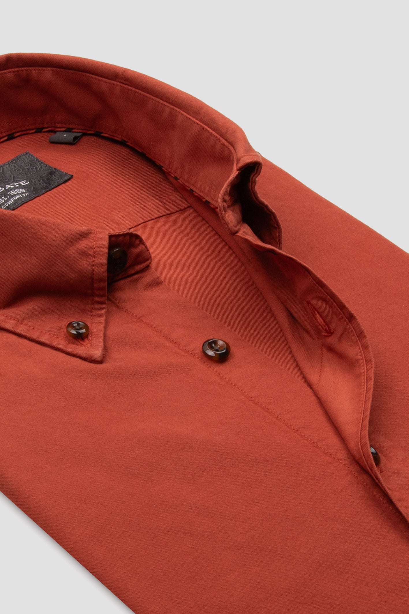 Abbate Federico Dokuma Tencel (Lyocell) Comfort Fit Kiremit Düğmeli Yaka Erkek Düz Gömlek