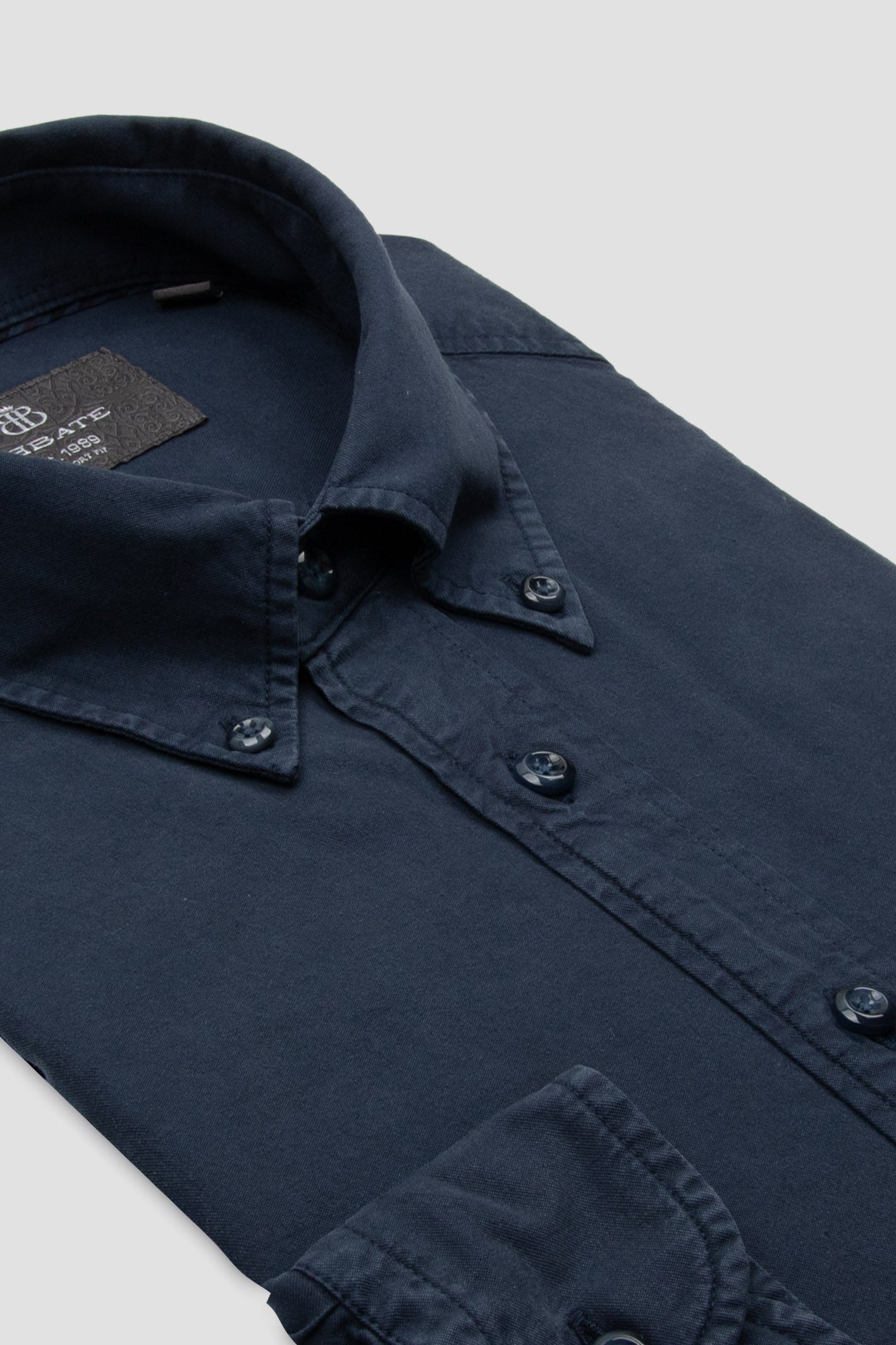 Abbate Federico Dokuma Tencel (Lyocell) Comfort Fit Lacivert Düğmeli Yaka Erkek Düz Gömlek