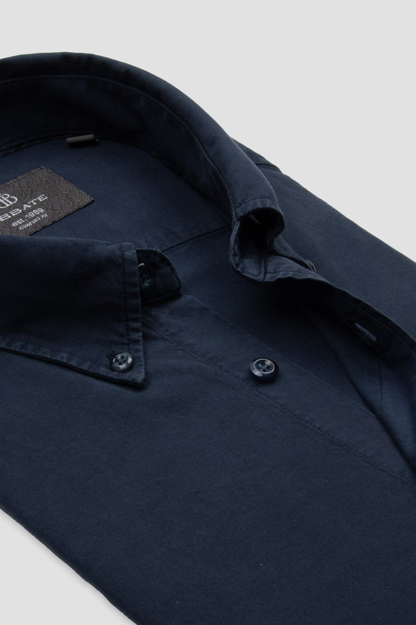 Abbate Federico Dokuma Tencel (Lyocell) Comfort Fit Lacivert Düğmeli Yaka Erkek Düz Gömlek