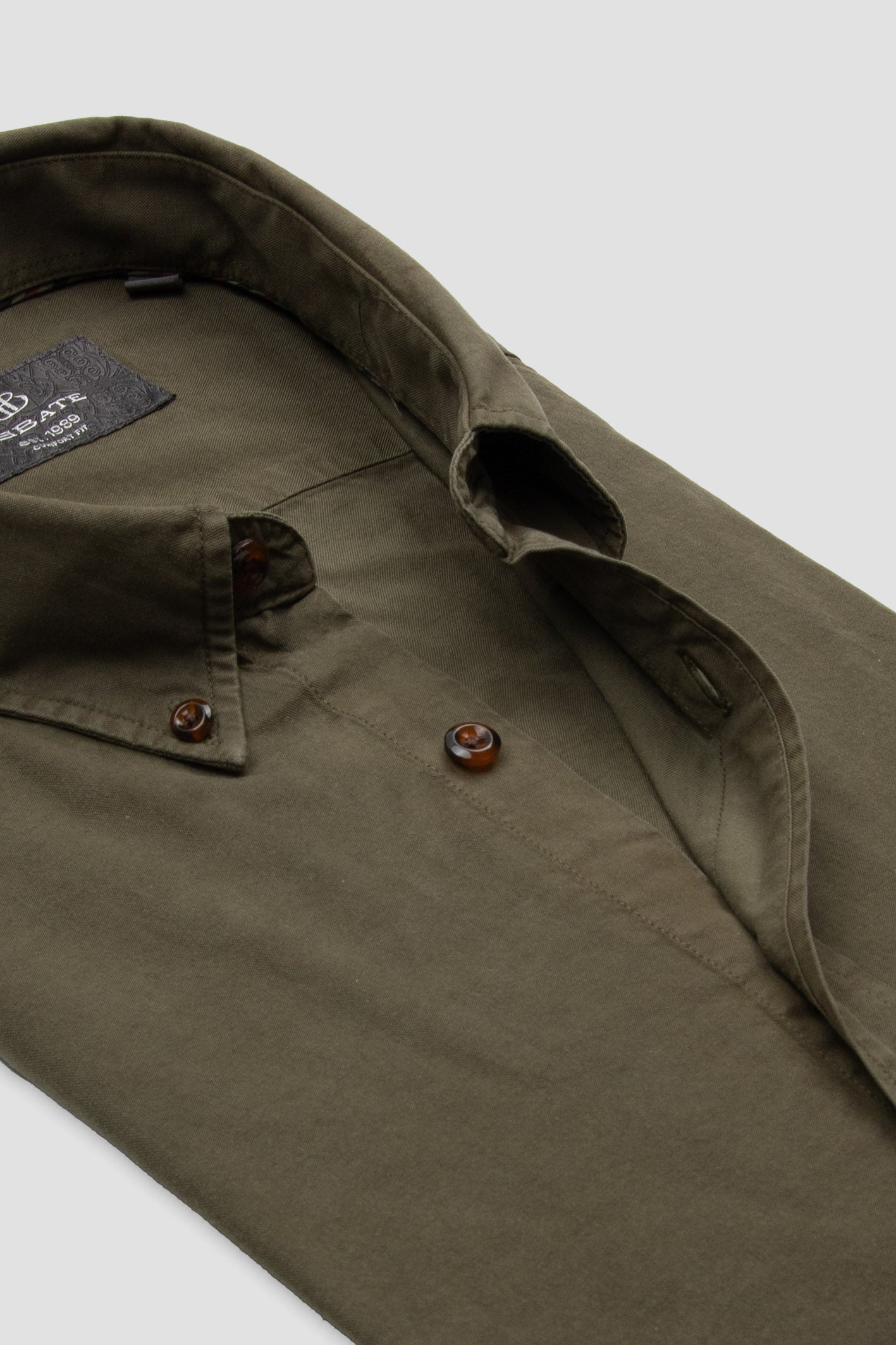 Abbate Federico Dokuma Tencel (Lyocell) Comfort Fit Haki Düğmeli Yaka Erkek Düz Gömlek