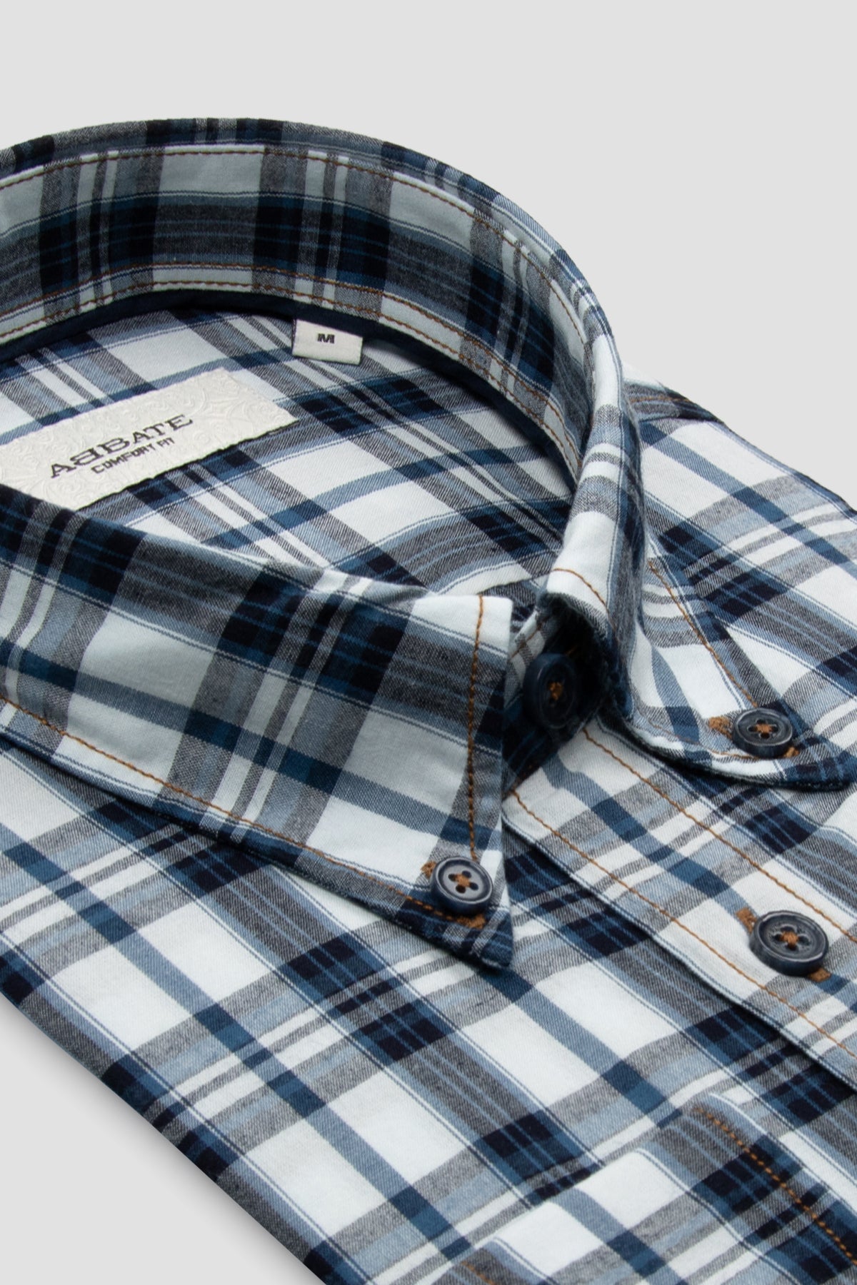 Abbate Federico Denim Kaşmir Karışımlı Comfort Fit Beyaz Düğmeli Yaka Erkek Ekoseli Gömlek