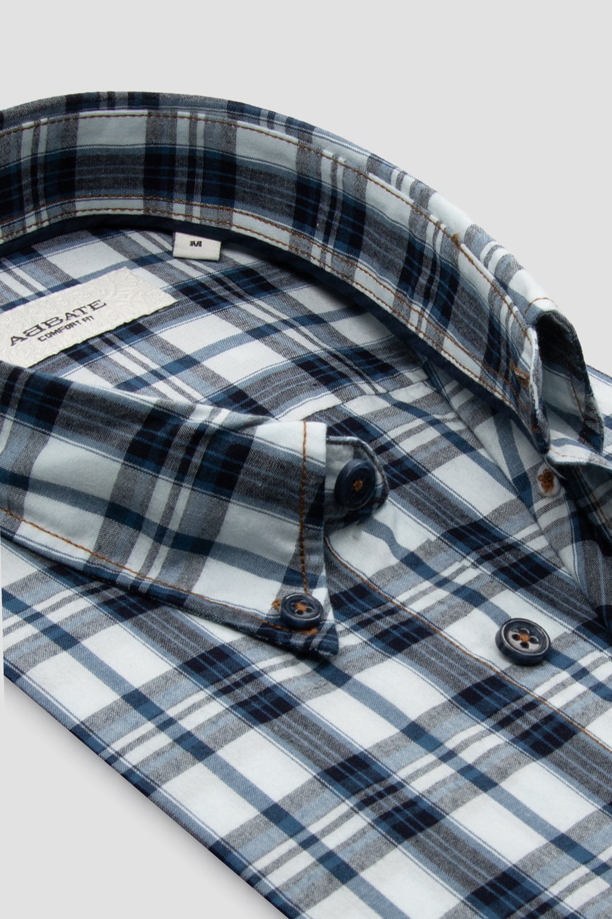 Abbate Federico Denim Kaşmir Karışımlı Comfort Fit Beyaz Düğmeli Yaka Erkek Ekoseli Gömlek