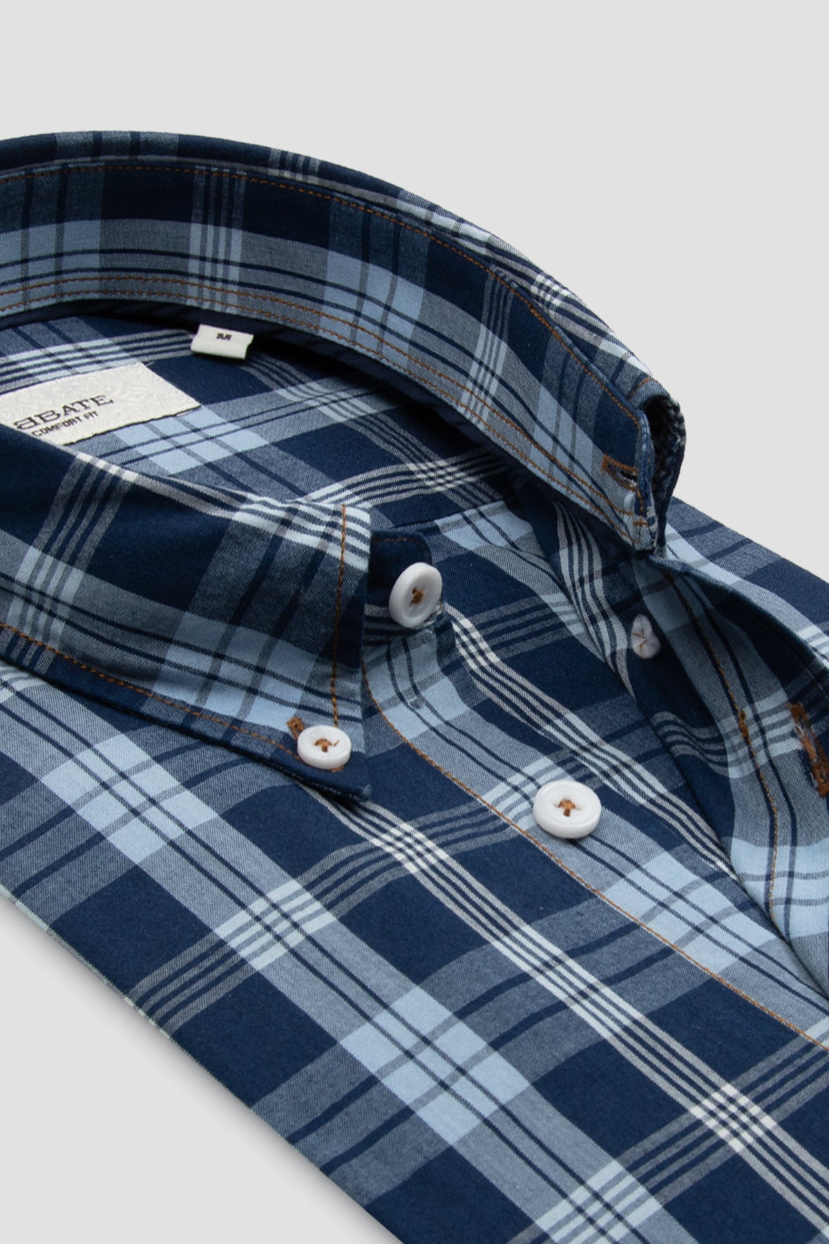 Abbate Federico Denim Pamuklu Comfort Fit Lacivert Düğmeli Yaka Erkek Ekoseli Gömlek