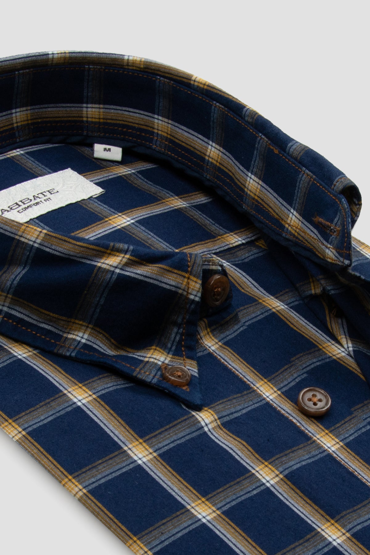Abbate Federico Denim Pamuklu Comfort Fit Lacivert Düğmeli Yaka Erkek Kareli Gömlek