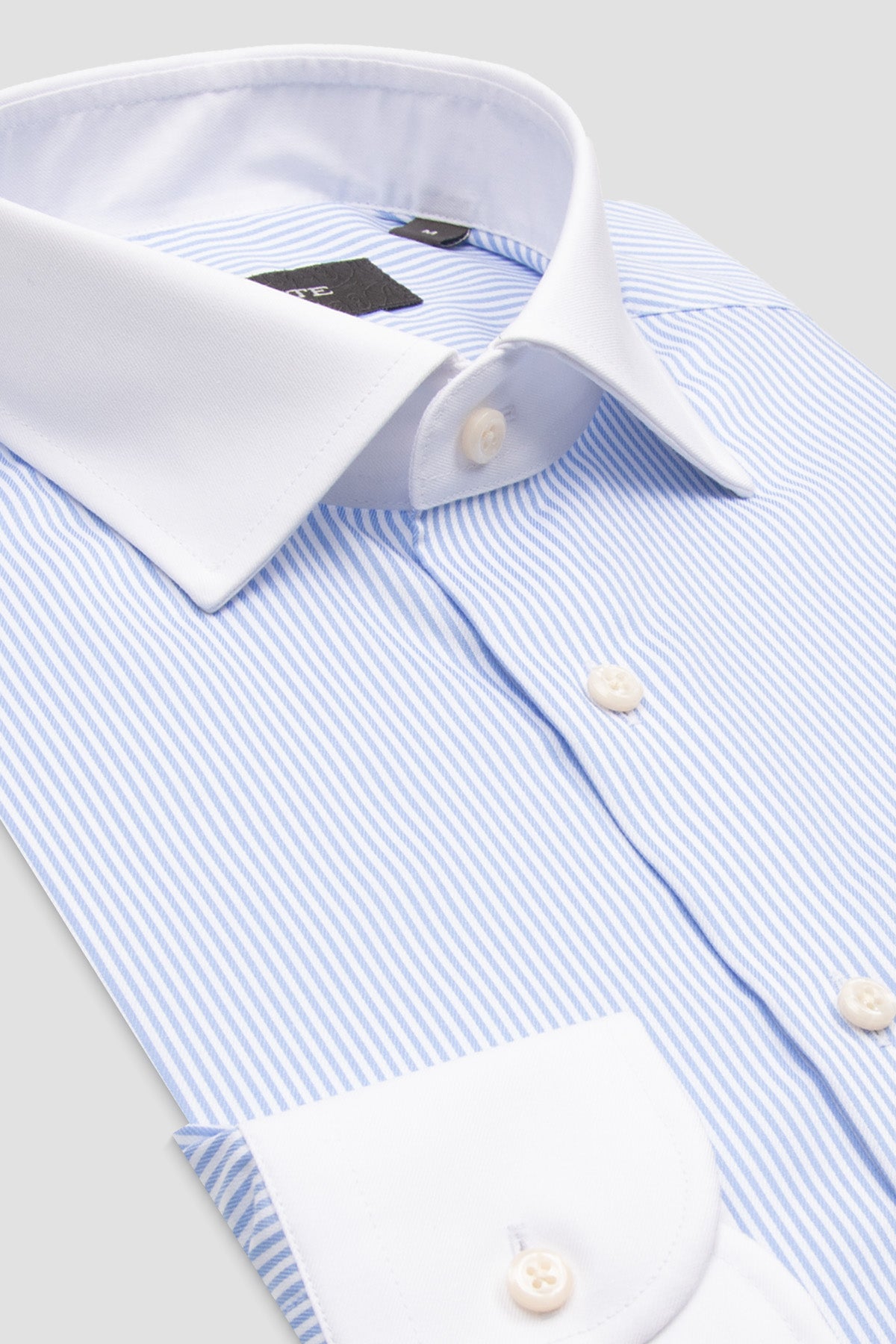 Abbate Grant Non Iron Twill %100 Pamuk Slim Fit Açık Mavi Klasik Yaka Erkek Çizgili Gömlek