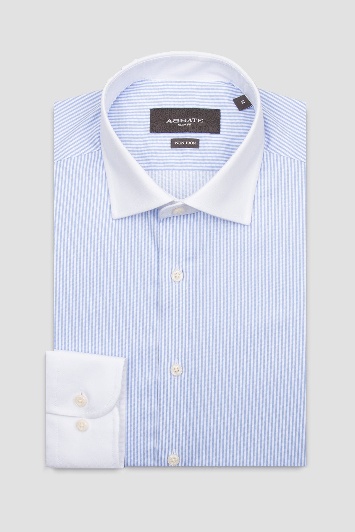 Abbate Grant Non Iron Twill Pamuklu Slim Fit Açık Mavi Klasik Yaka Erkek Çizgili Gömlek