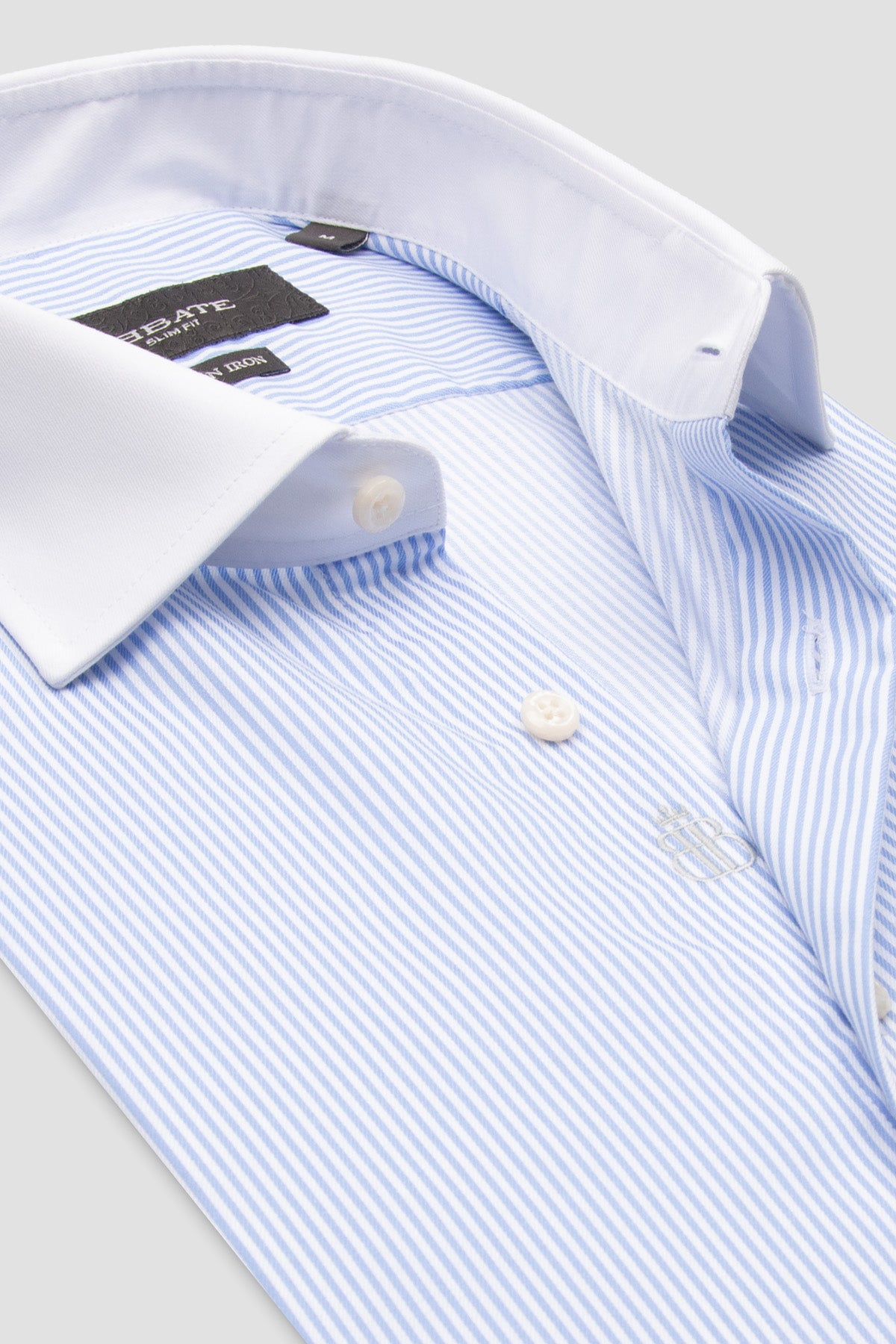 Abbate Grant Non Iron Twill Pamuklu Slim Fit Açık Mavi Klasik Yaka Erkek Çizgili Gömlek