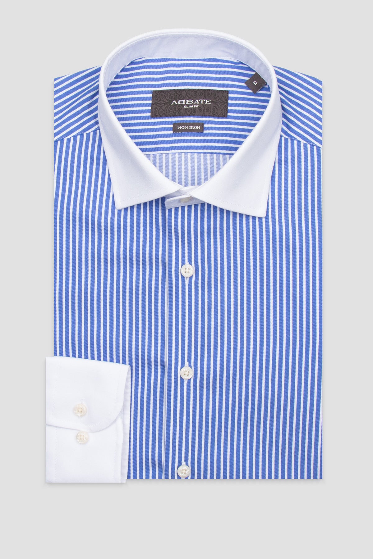 Abbate Grant Non Iron Twill Pamuklu Slim Fit Koyu Mavi Klasik Yaka Erkek Çizgili Gömlek