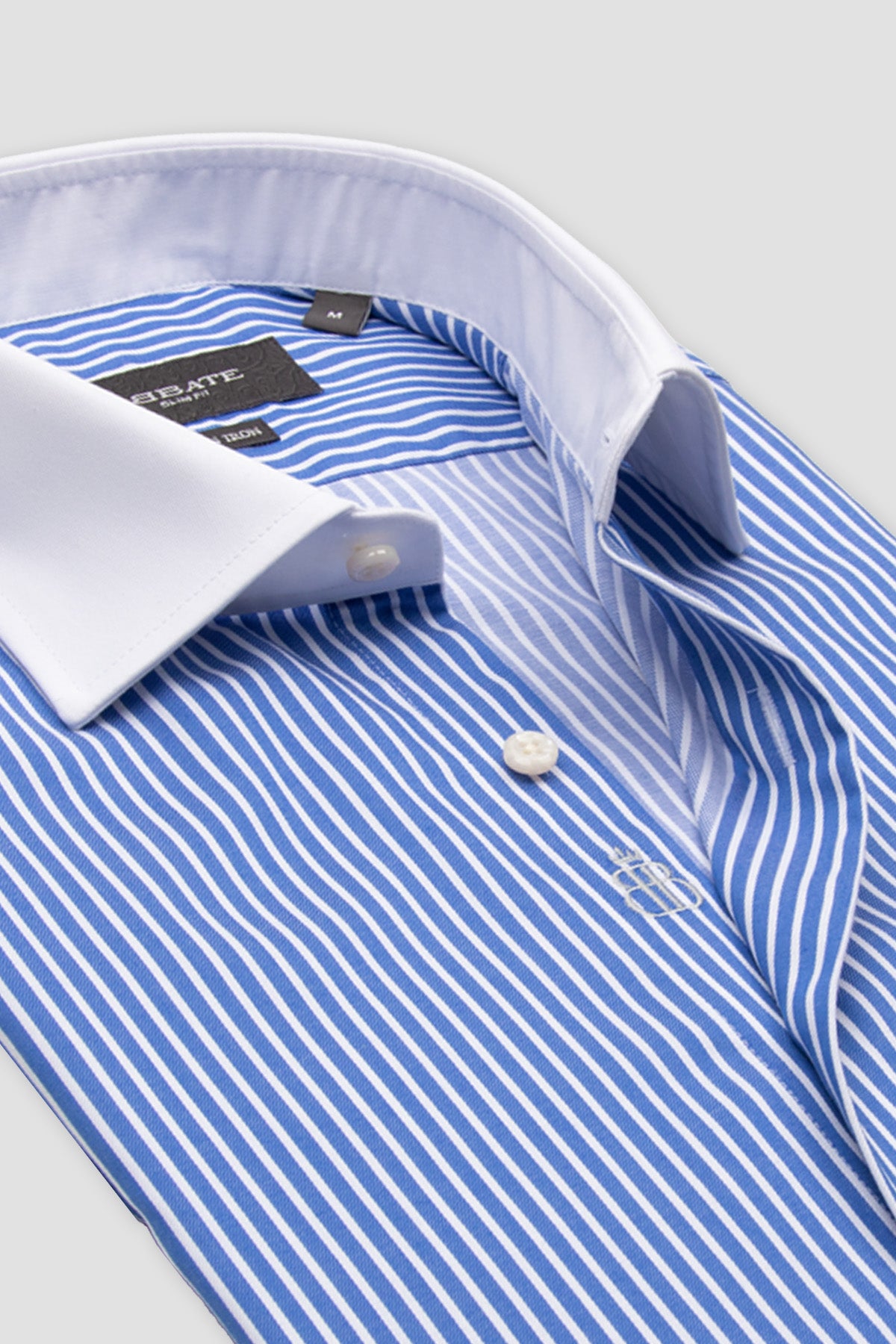 Abbate Grant Non Iron Twill Pamuklu Slim Fit Koyu Mavi Klasik Yaka Erkek Çizgili Gömlek