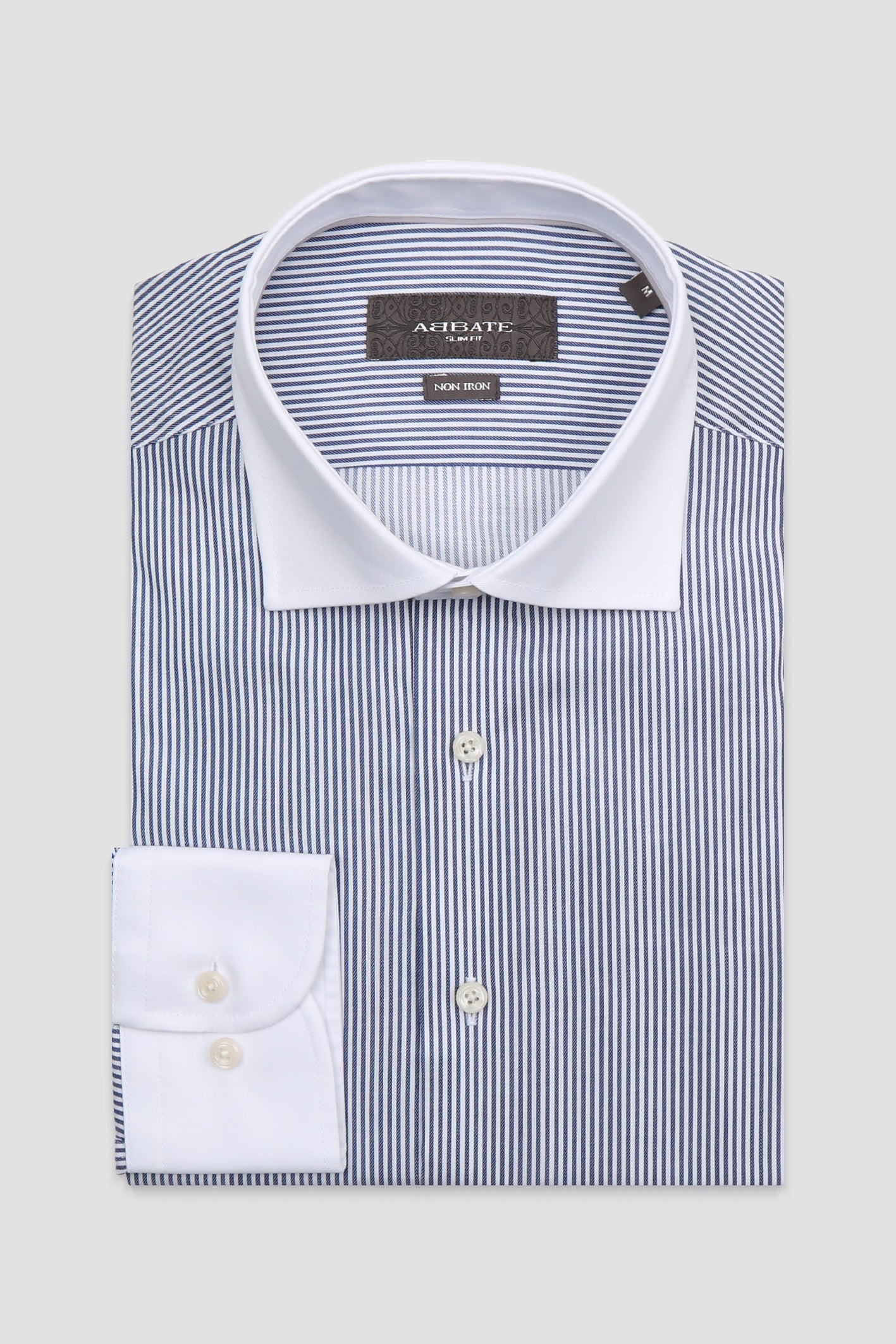 Abbate Grant Non Iron Twill Pamuklu Slim Fit Lacivert Klasik Yaka Erkek Çizgili Gömlek