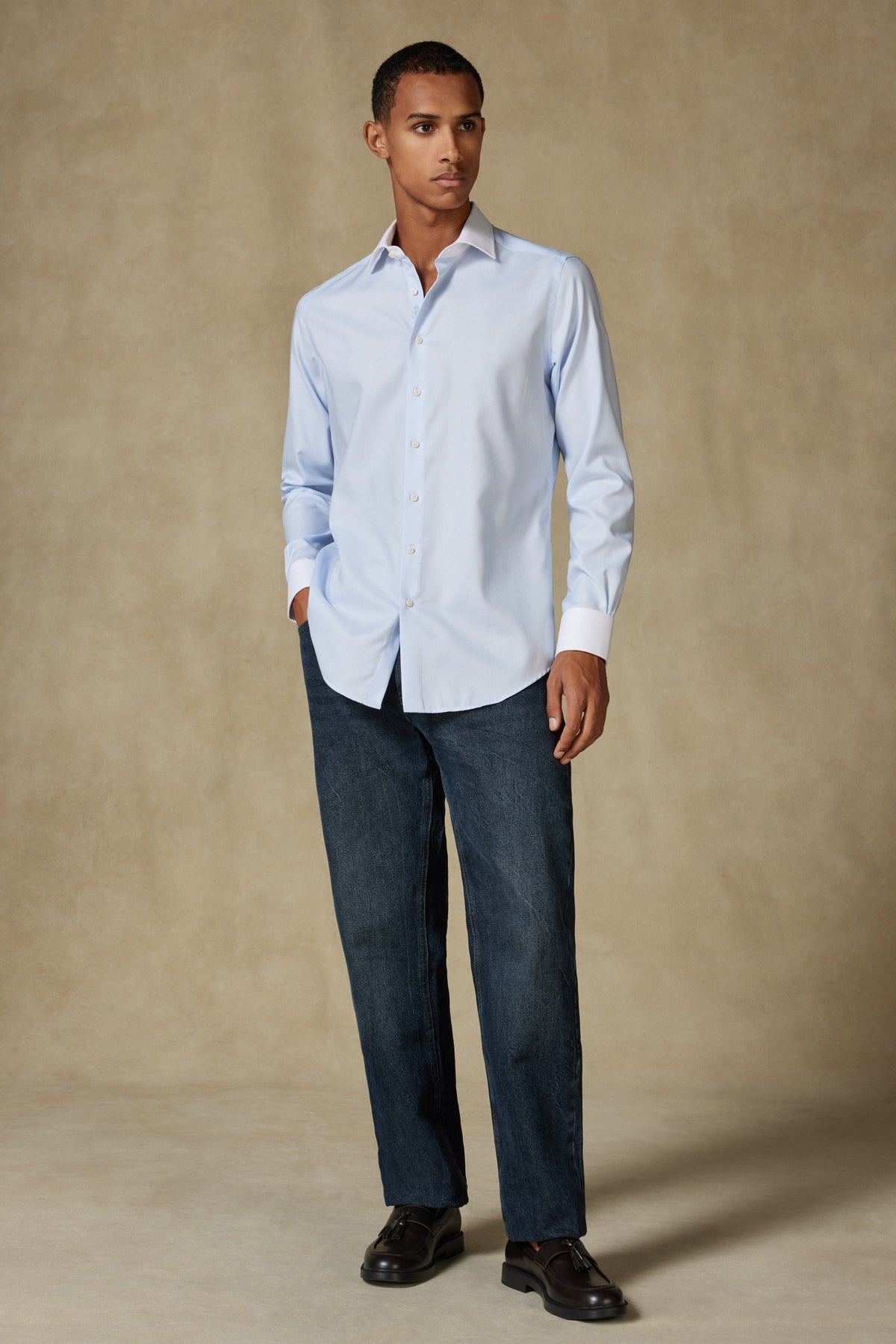 Abbate Grant Non Iron Oxford Pamuklu Slim Fit Açık Mavi Klasik Yaka Erkek Düz Gömlek