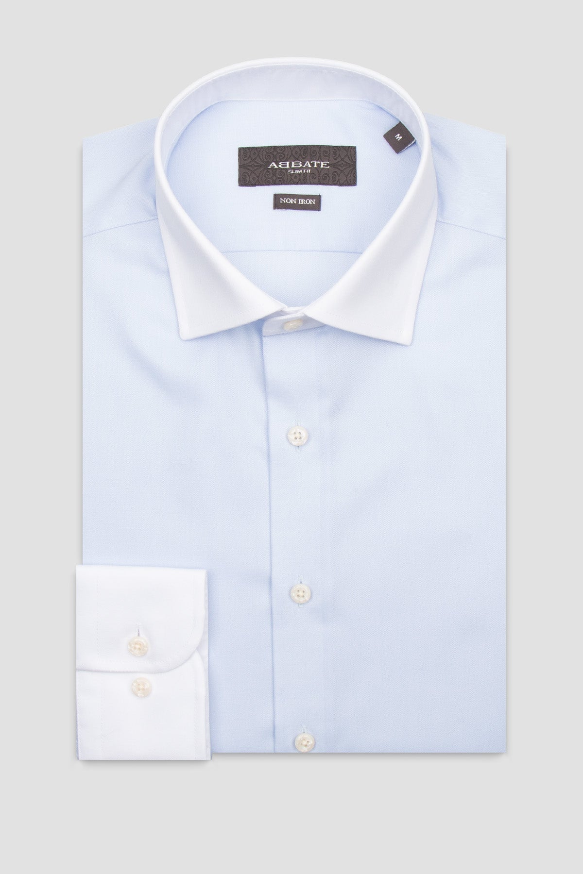 Abbate Grant Non Iron Oxford Pamuklu Slim Fit Açık Mavi Klasik Yaka Erkek Düz Gömlek