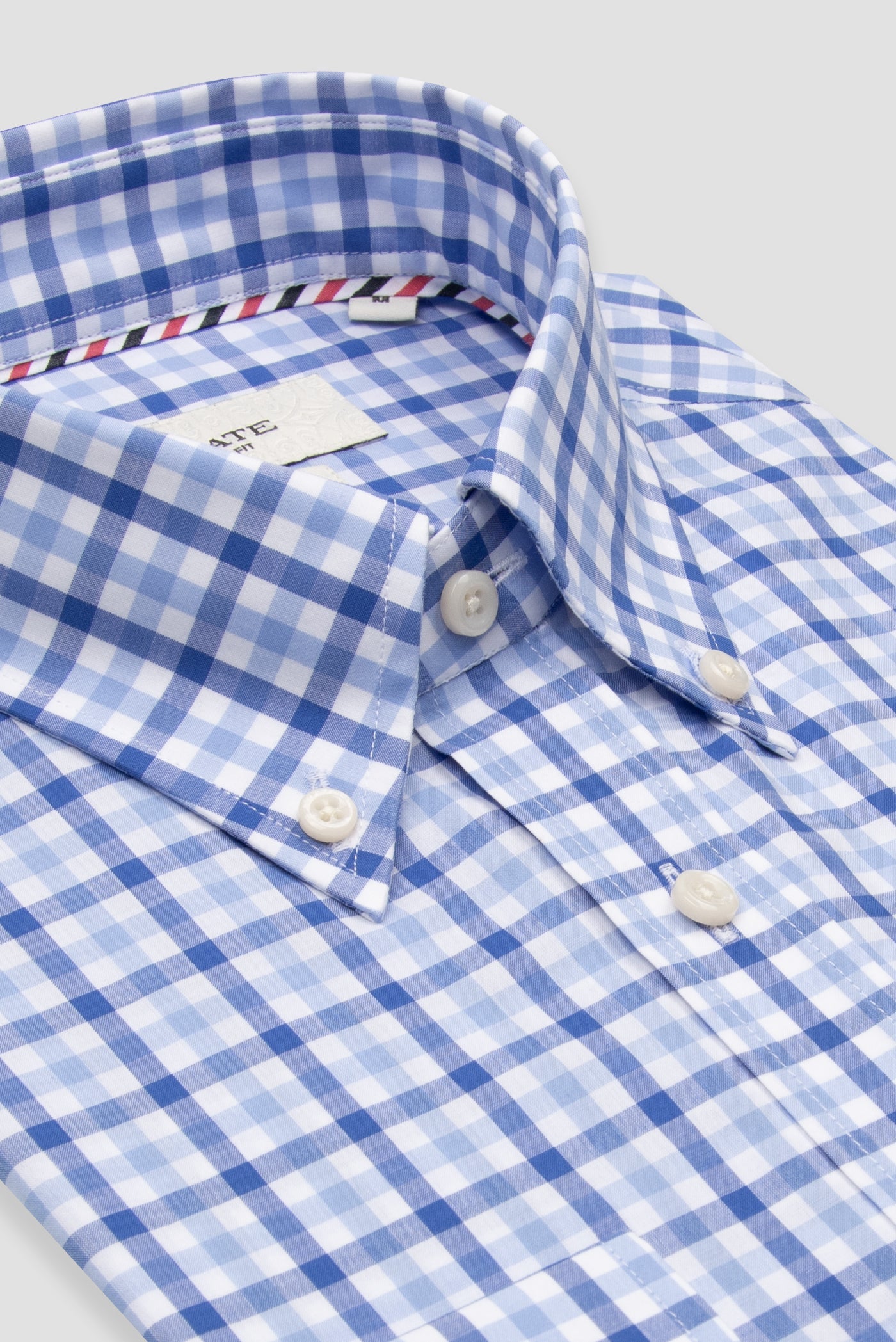 Abbate Dante Poplin Pamuklu Comfort Fit Açık Mavi Düğmeli Yaka Erkek Kareli Gömlek