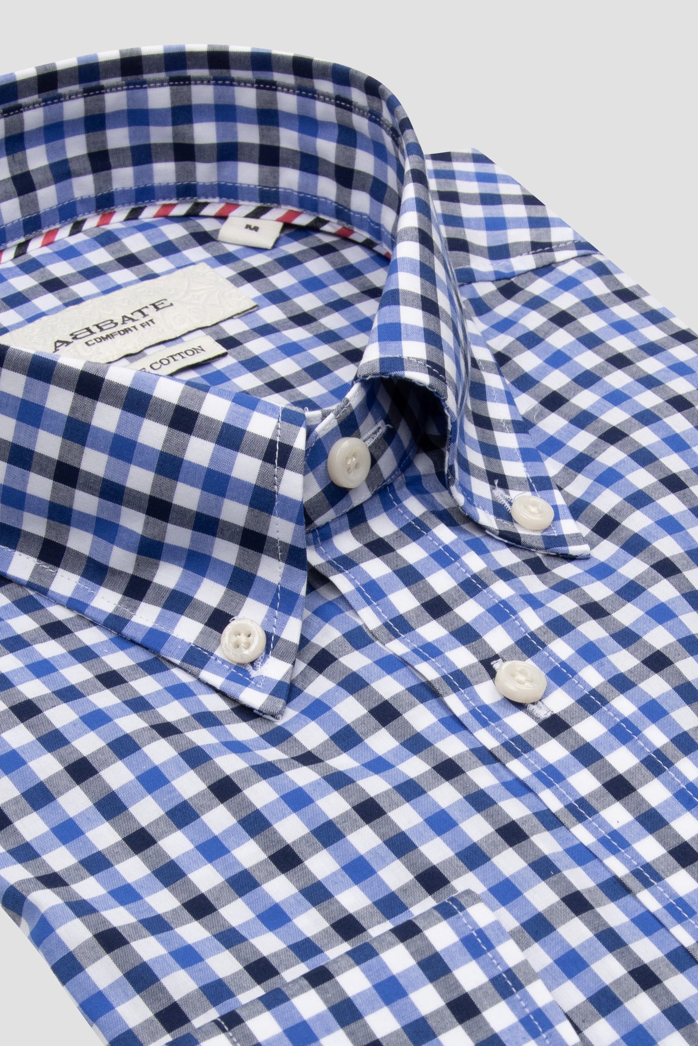 Abbate Dante Poplin Pamuklu Comfort Fit Koyu Mavi Düğmeli Yaka Erkek Kareli Gömlek