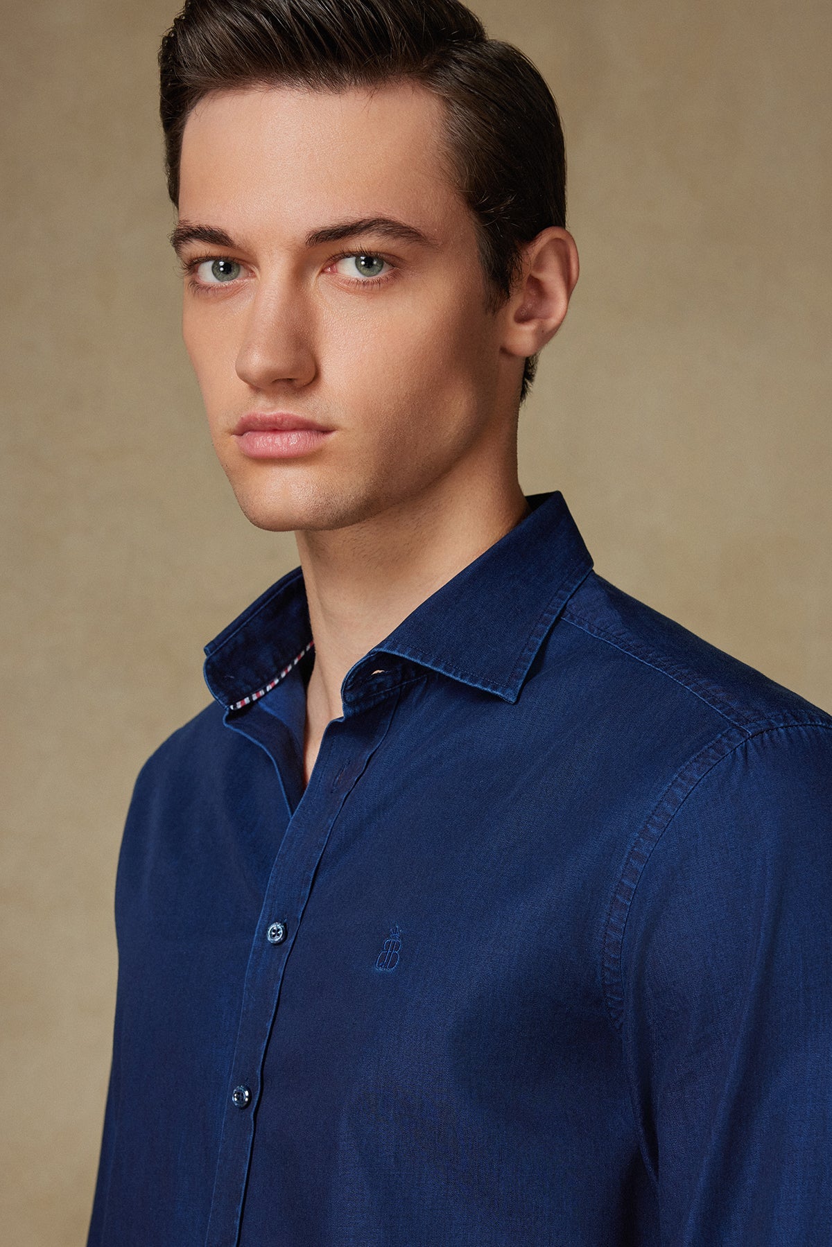Abbate Fabio Denim Pamuklu Comfort Fit Lacivert Klasik Yaka Erkek Düz Gömlek