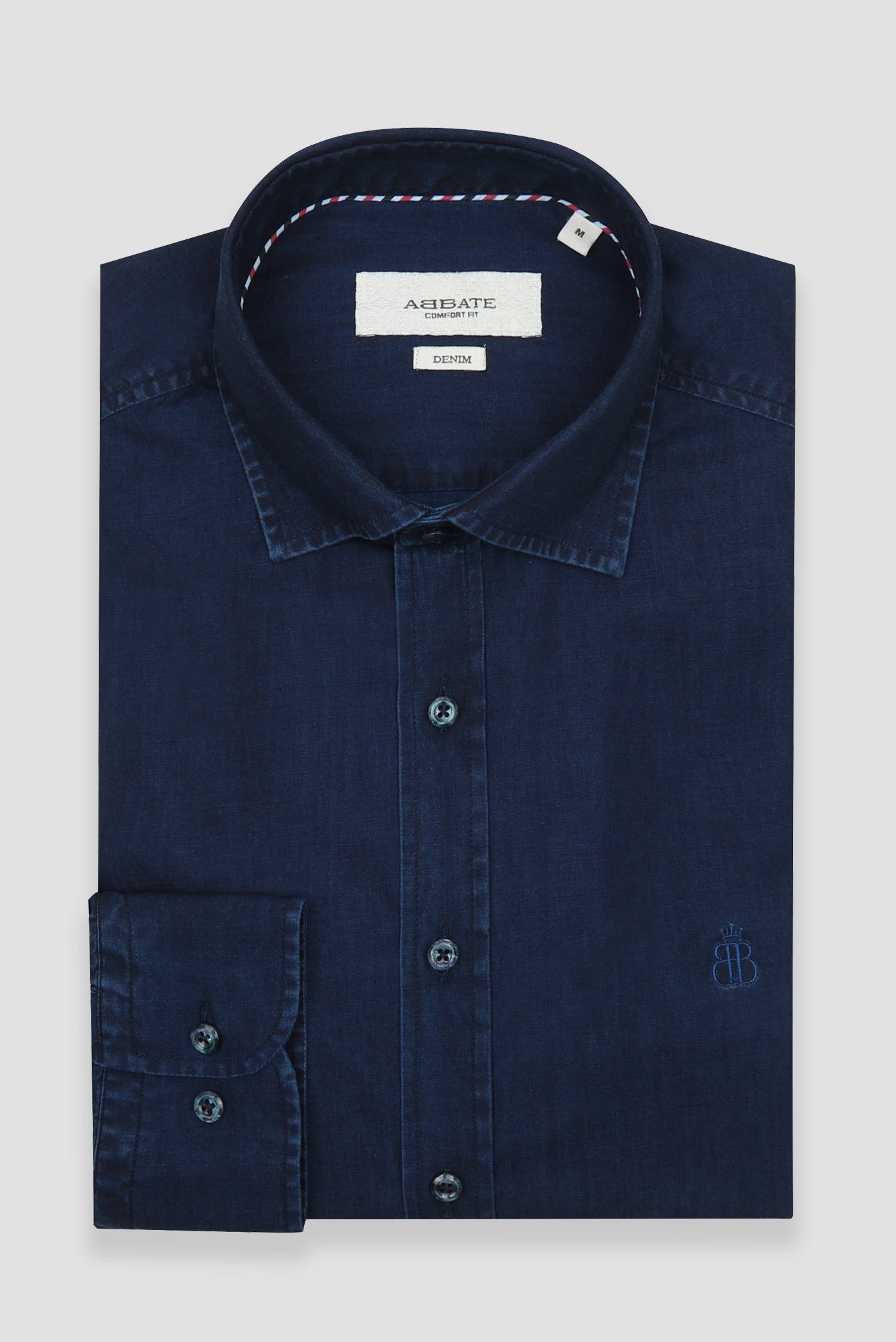 Abbate Fabio Denim Pamuklu Comfort Fit Lacivert Klasik Yaka Erkek Düz Gömlek