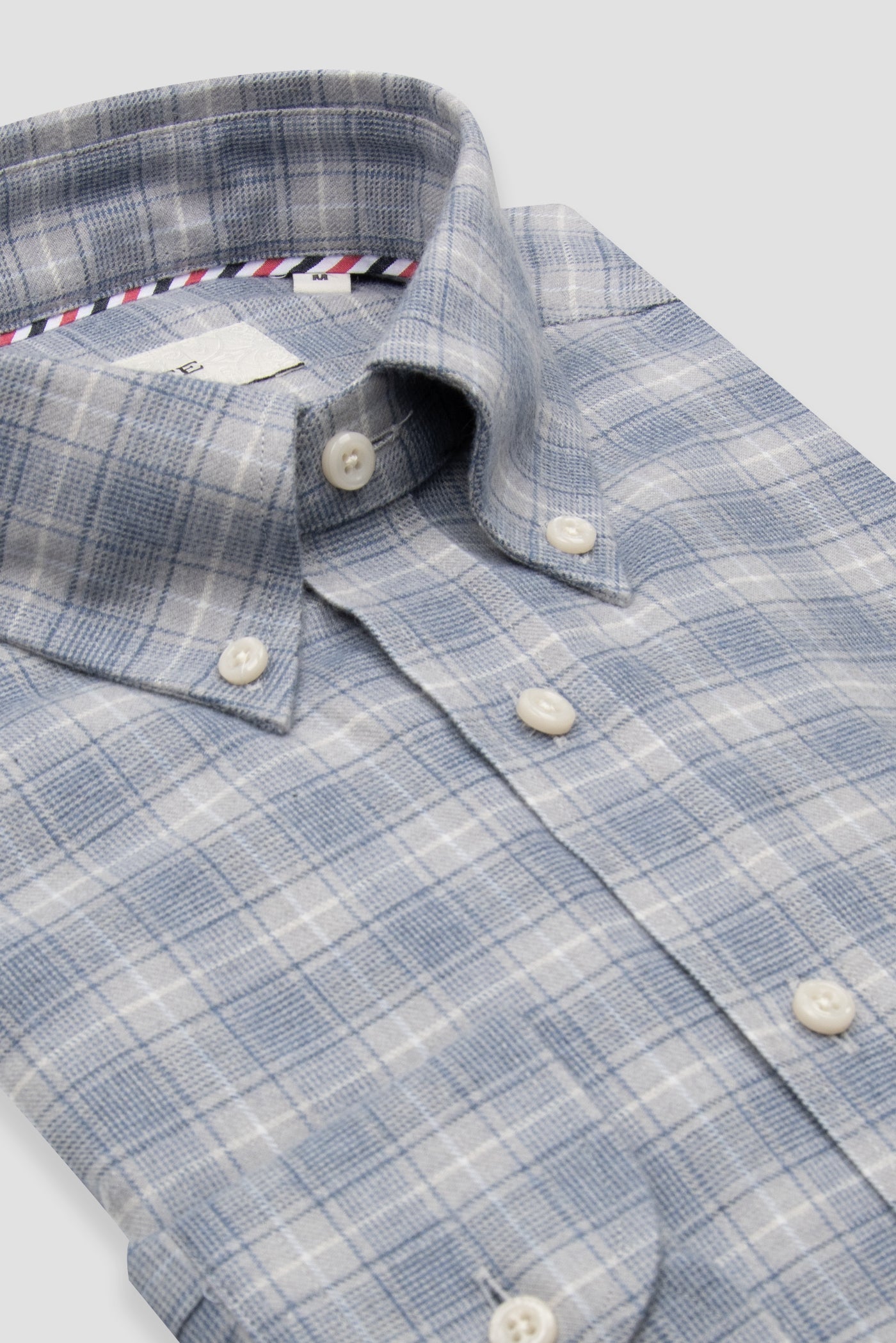 Abbate Luca Flanel Pamuklu Comfort Fit Mavi Düğmeli Yaka Erkek Kareli Gömlek