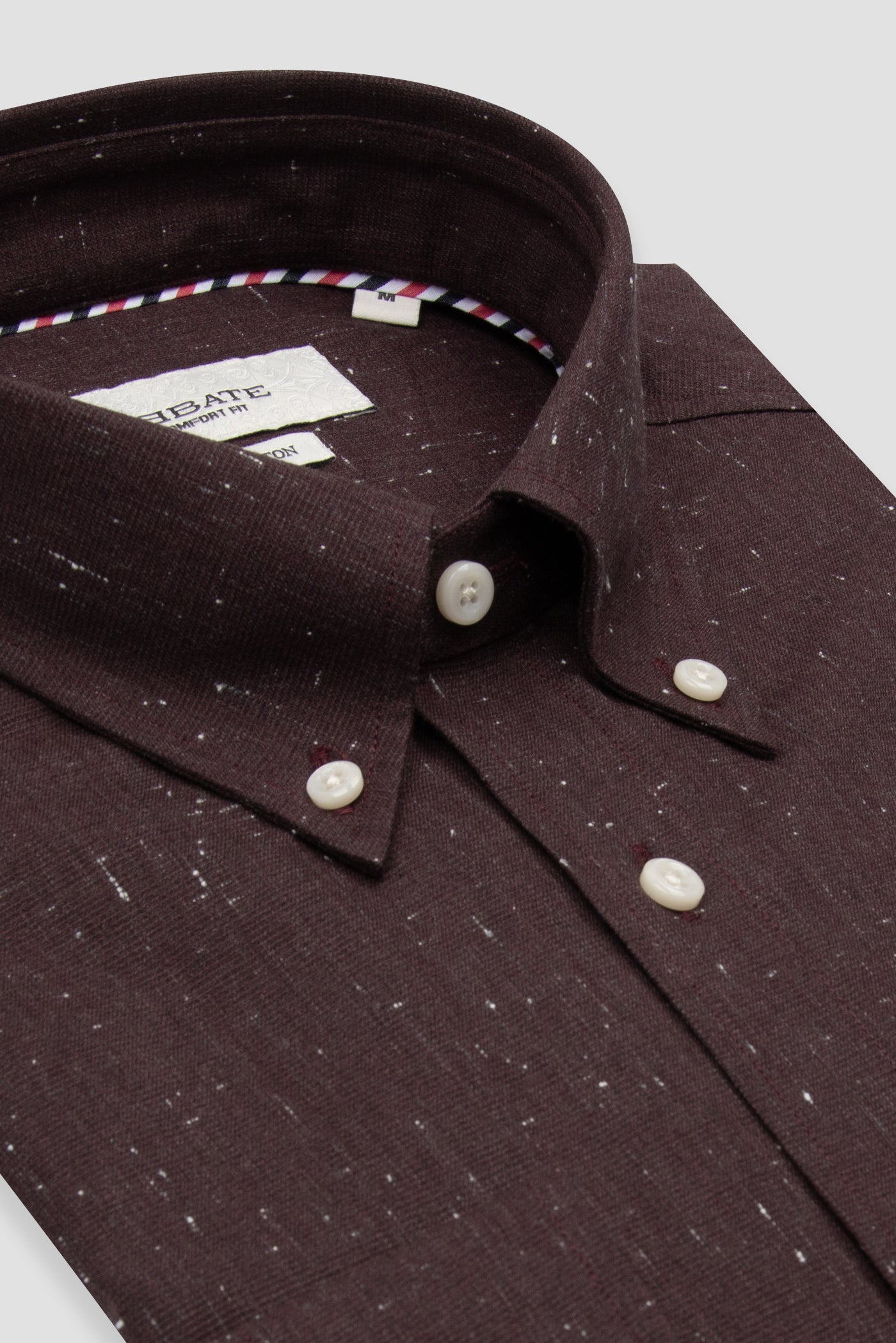 Abbate Luca Dobby Pamuklu Comfort Fit Bordo Düğmeli Yaka Erkek Düz Gömlek