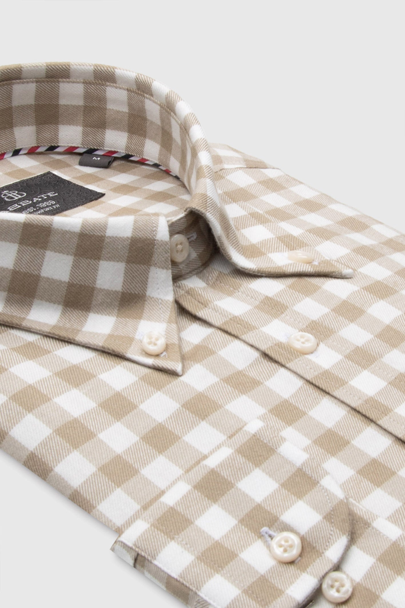 Abbate Luca Flanel Viskon Karışımlı Comfort Fit Bej Düğmeli Yaka Erkek Kareli Gömlek