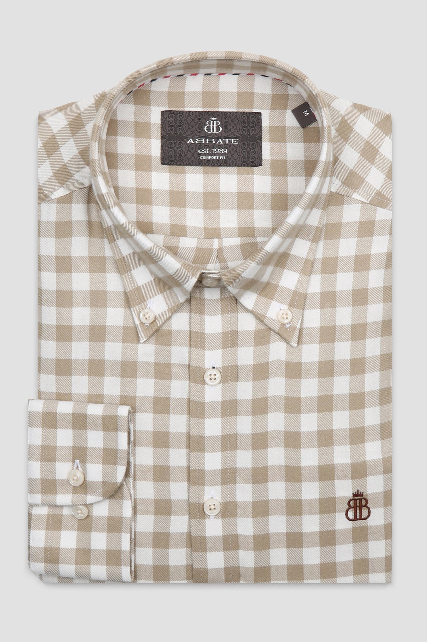 Abbate Luca Flanel Viskon Karışımlı Comfort Fit Bej Düğmeli Yaka Erkek Kareli Gömlek