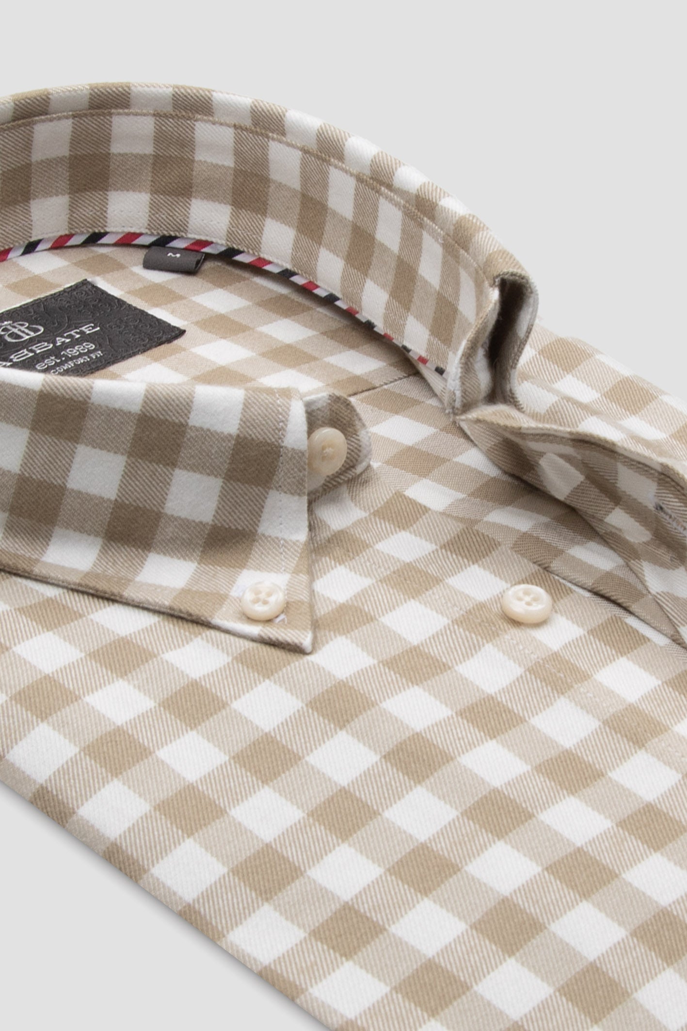 Abbate Luca Flanel Viskon Karışımlı Comfort Fit Bej Düğmeli Yaka Erkek Kareli Gömlek