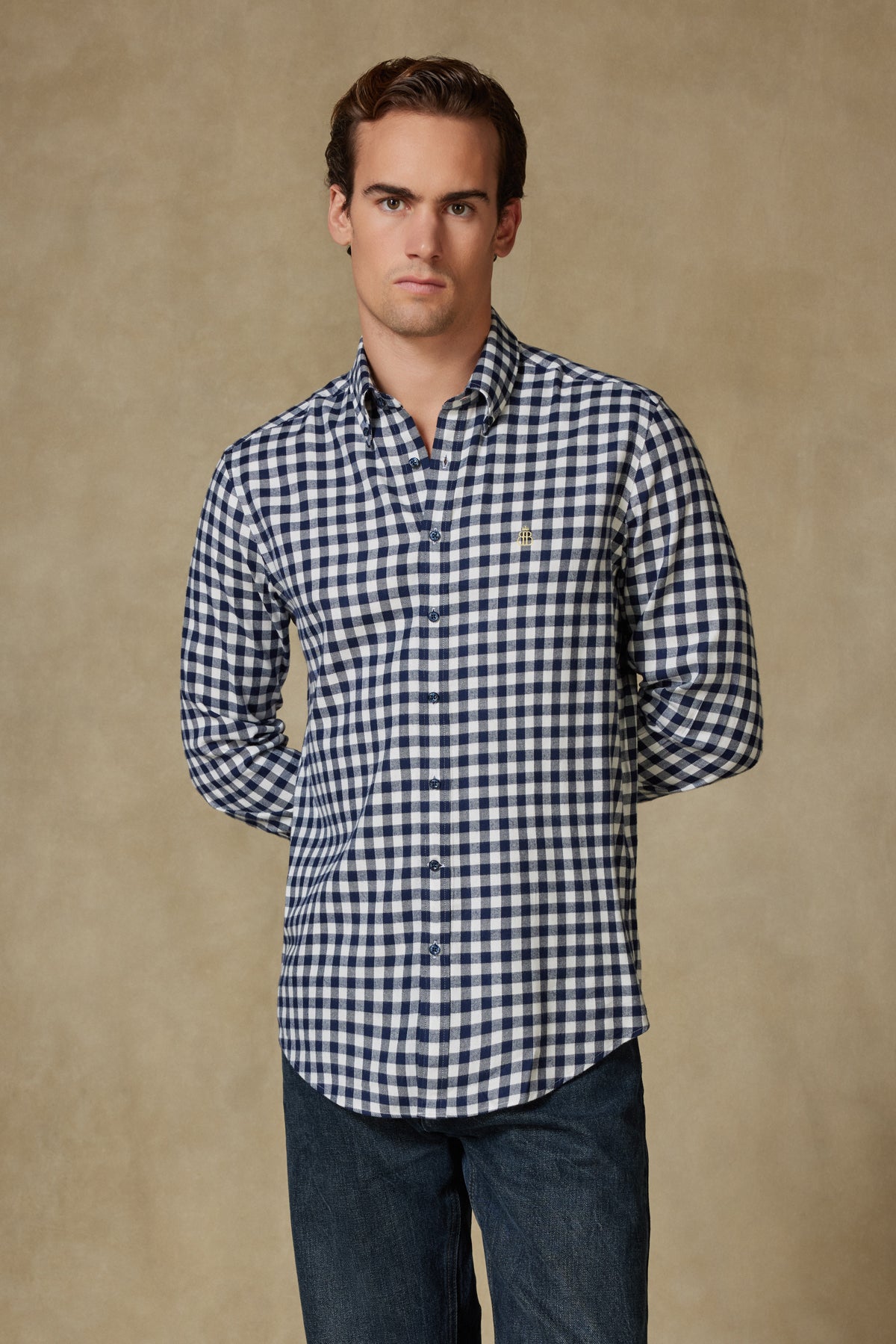 Abbate Luca Flanel Viskon Karışımlı Comfort Fit Lacivert Düğmeli Yaka Erkek Kareli Gömlek