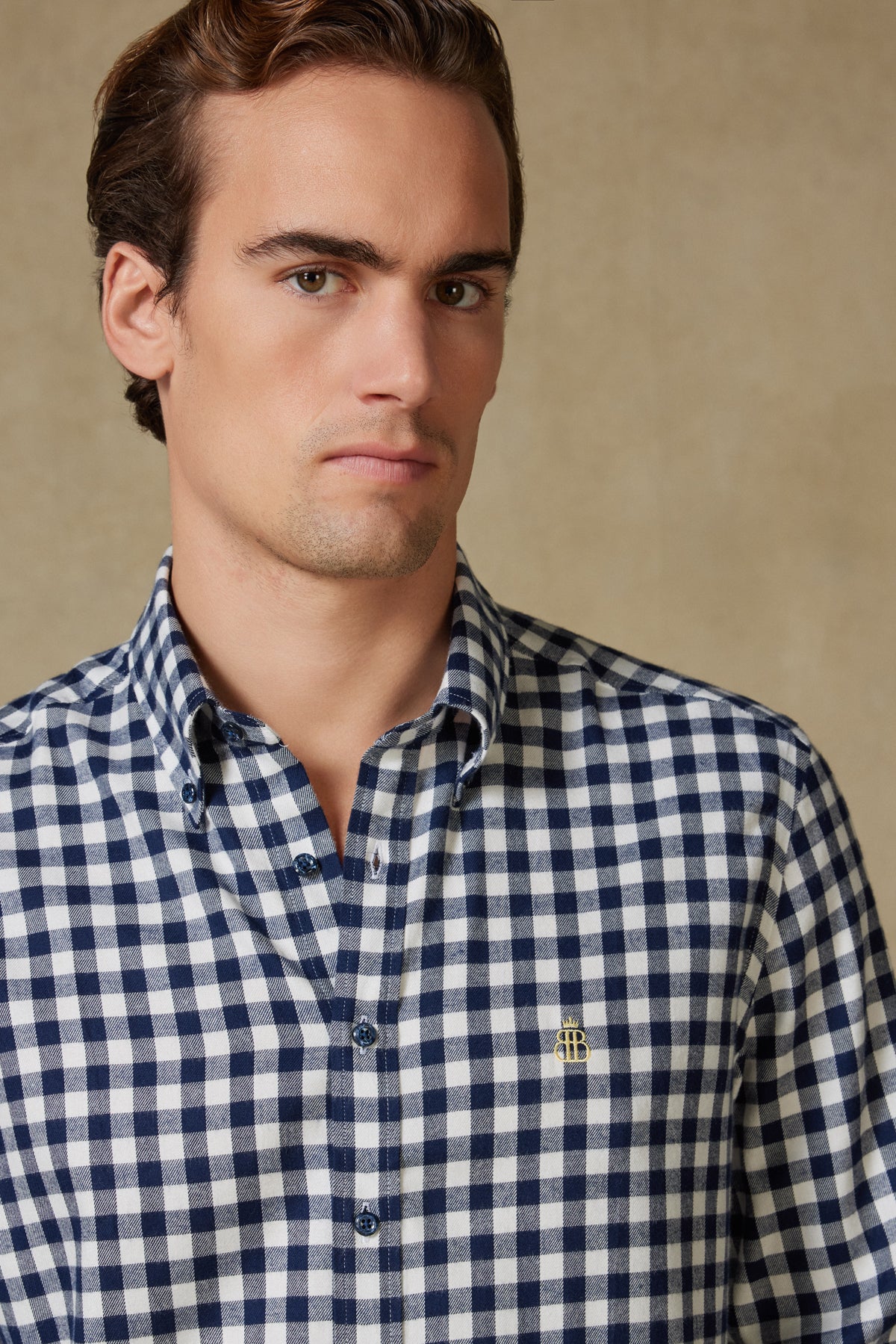 Abbate Luca Flanel Viskon Karışımlı Comfort Fit Lacivert Düğmeli Yaka Erkek Kareli Gömlek