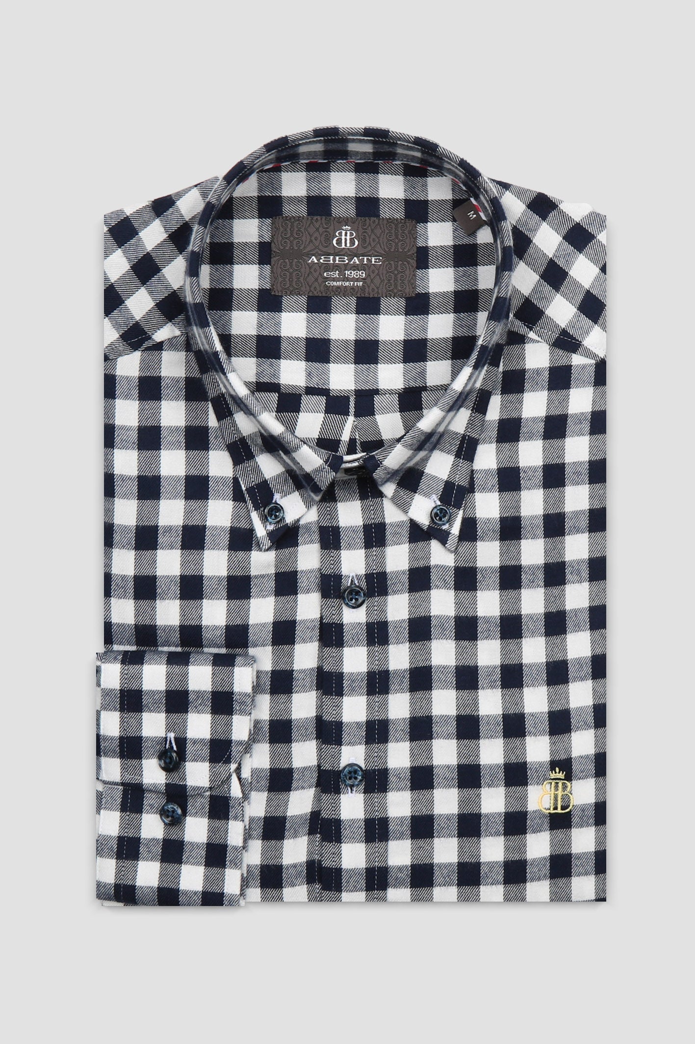 Abbate Luca Flanel Viskon Karışımlı Comfort Fit Lacivert Düğmeli Yaka Erkek Kareli Gömlek