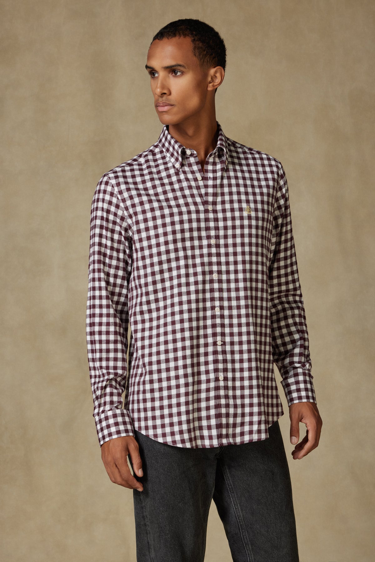 Abbate Luca Flanel Viskon Karışımlı Comfort Fit Bordo Düğmeli Yaka Erkek Kareli Gömlek