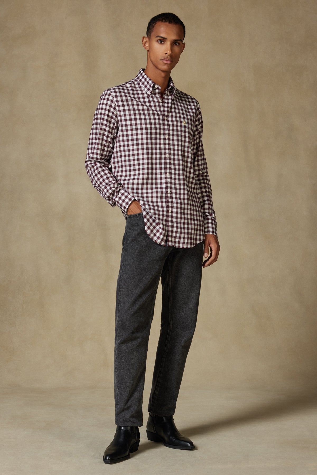 Abbate Luca Flanel Viskon Karışımlı Comfort Fit Bordo Düğmeli Yaka Erkek Kareli Gömlek