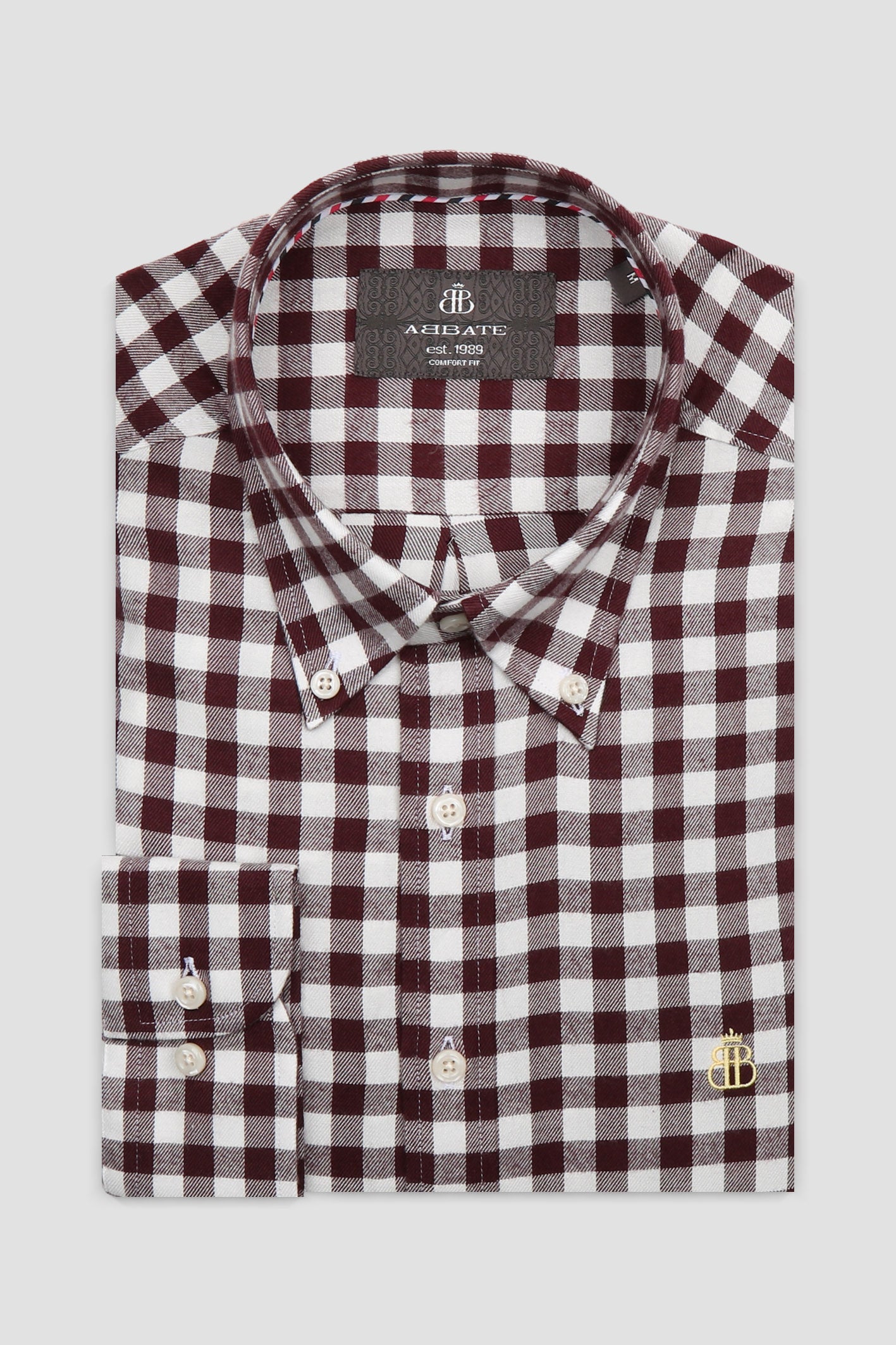 Abbate Luca Flanel Viskon Karışımlı Comfort Fit Bordo Düğmeli Yaka Erkek Kareli Gömlek