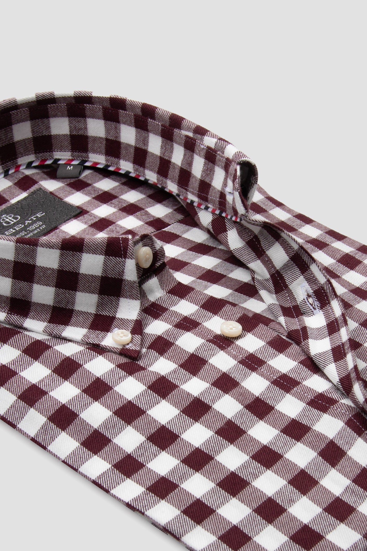 Abbate Luca Flanel Viskon Karışımlı Comfort Fit Bordo Düğmeli Yaka Erkek Kareli Gömlek