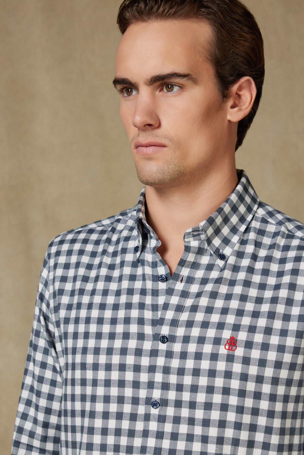 Abbate Luca Flanel Viskon Karışımlı Comfort Fit Antrasit Düğmeli Yaka Erkek Kareli Gömlek