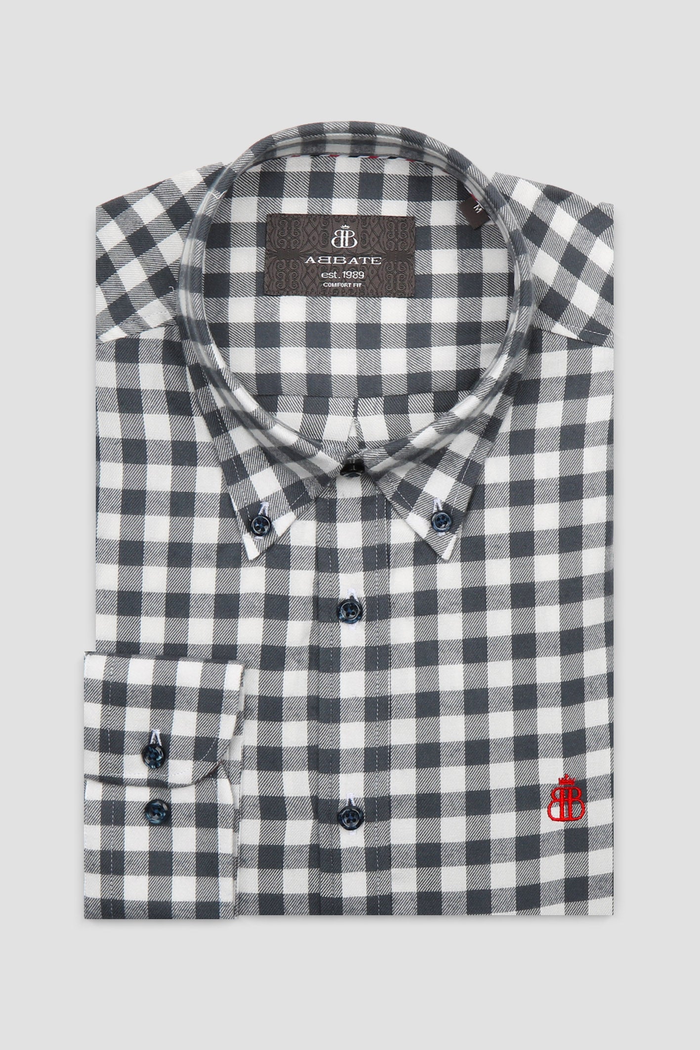 Abbate Luca Flanel Viskon Karışımlı Comfort Fit Antrasit Düğmeli Yaka Erkek Kareli Gömlek
