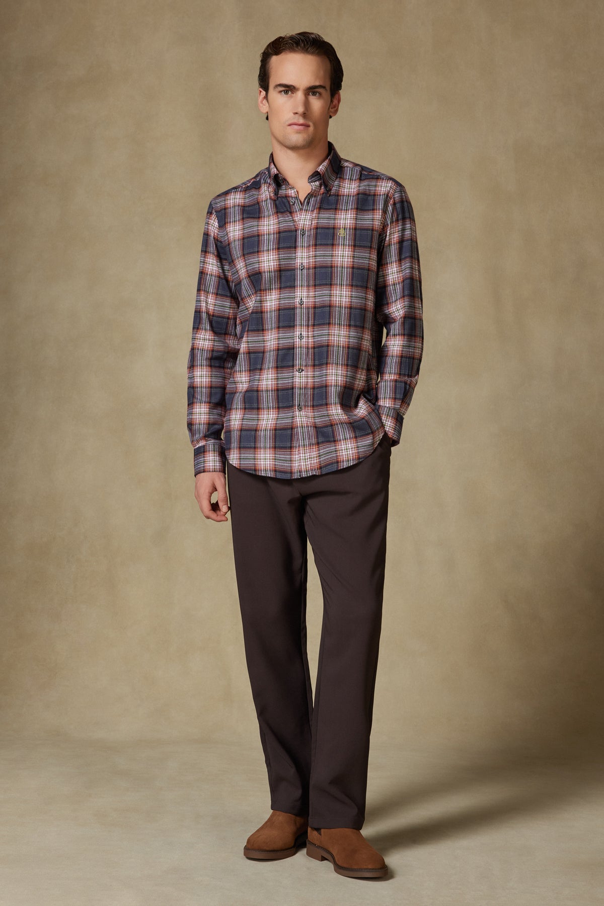 Abbate Luca Flanel Pamuk Karışımlı Comfort Fit Gri Düğmeli Yaka Erkek Ekoseli Gömlek